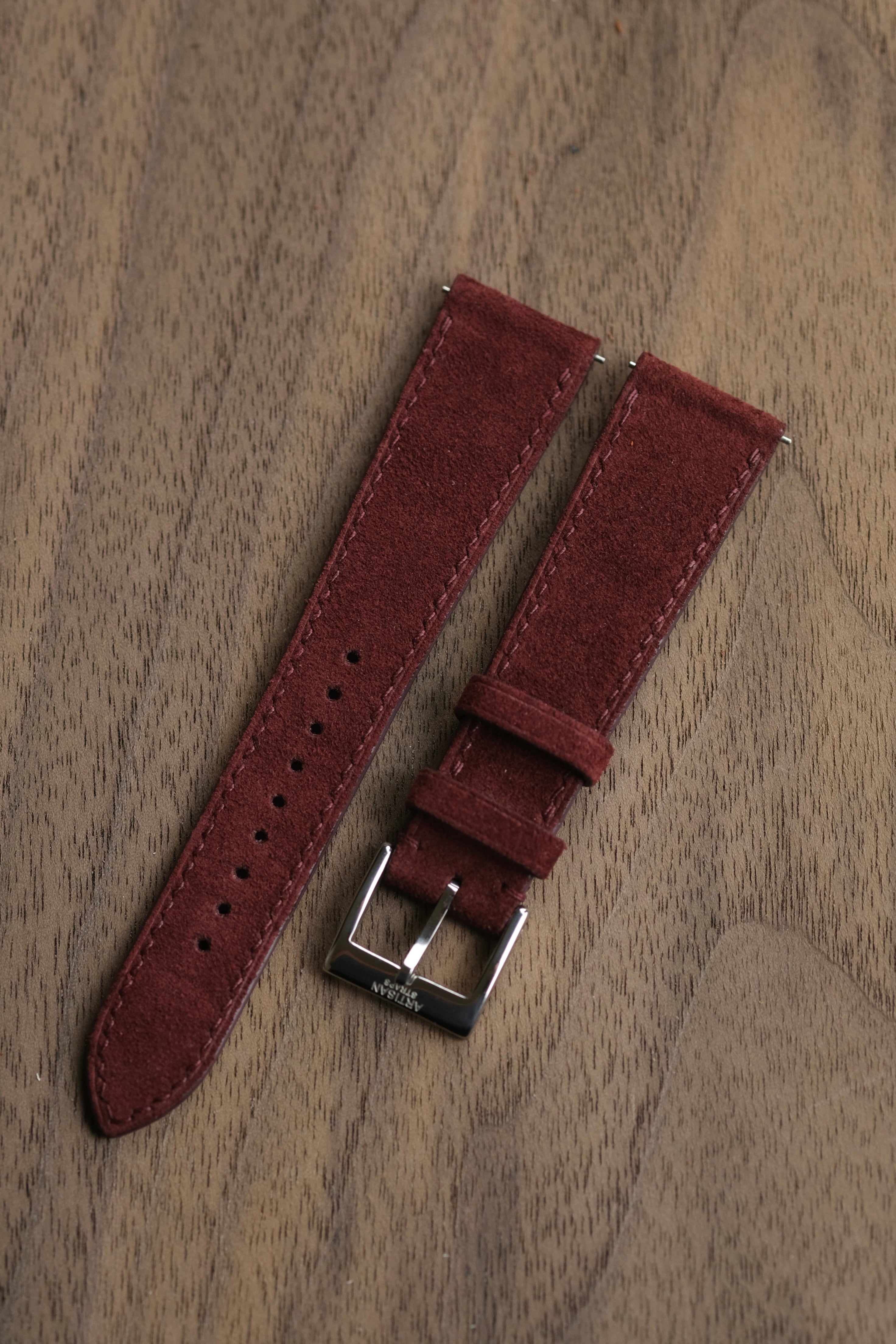Burgundy Suede Leather Strap - Artisan Straps
