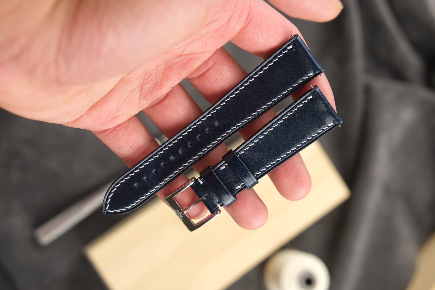 Shell Cordovan Leather Strap in Navy Blue - Artisan Straps