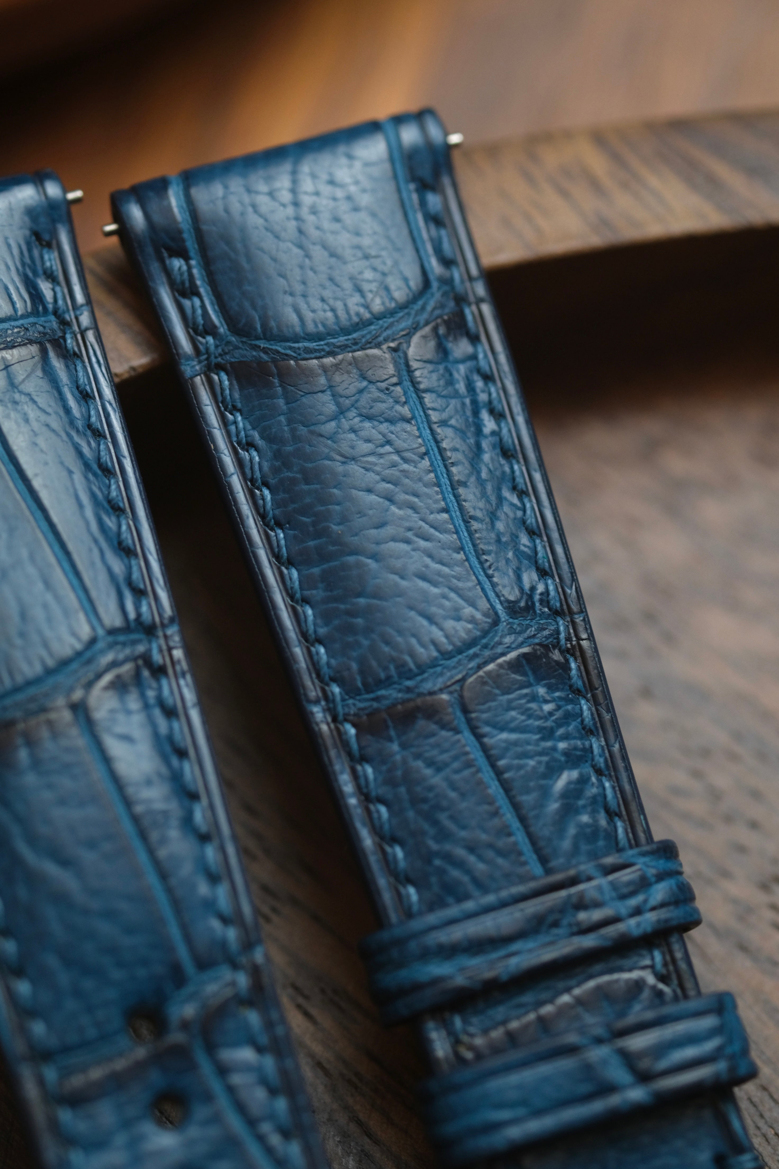 Vintage Peacock Blue Alligator Leather Strap