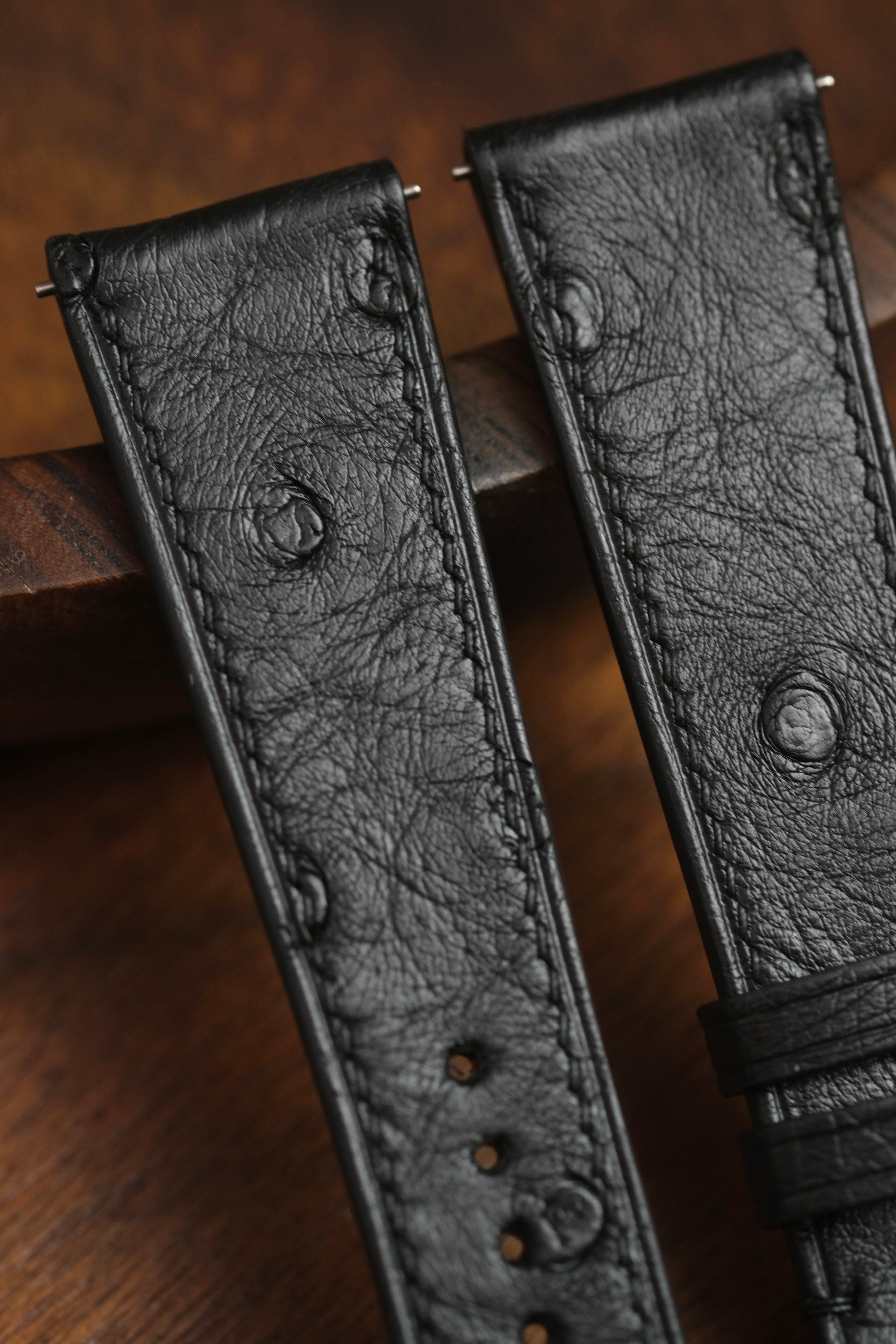 Black Ostrich Belly Leather Strap