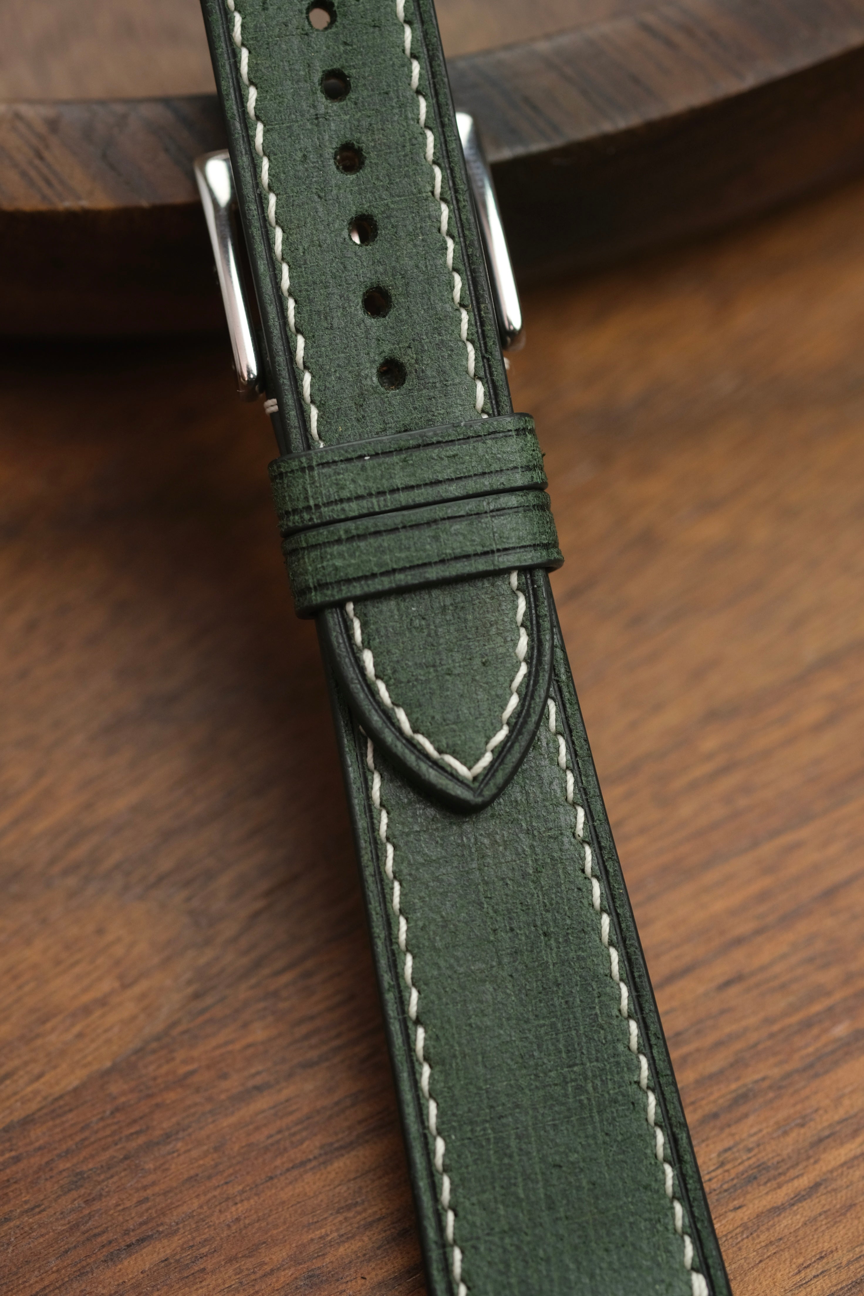 Green Babele 'Linen' Leather Strap - Artisan Straps