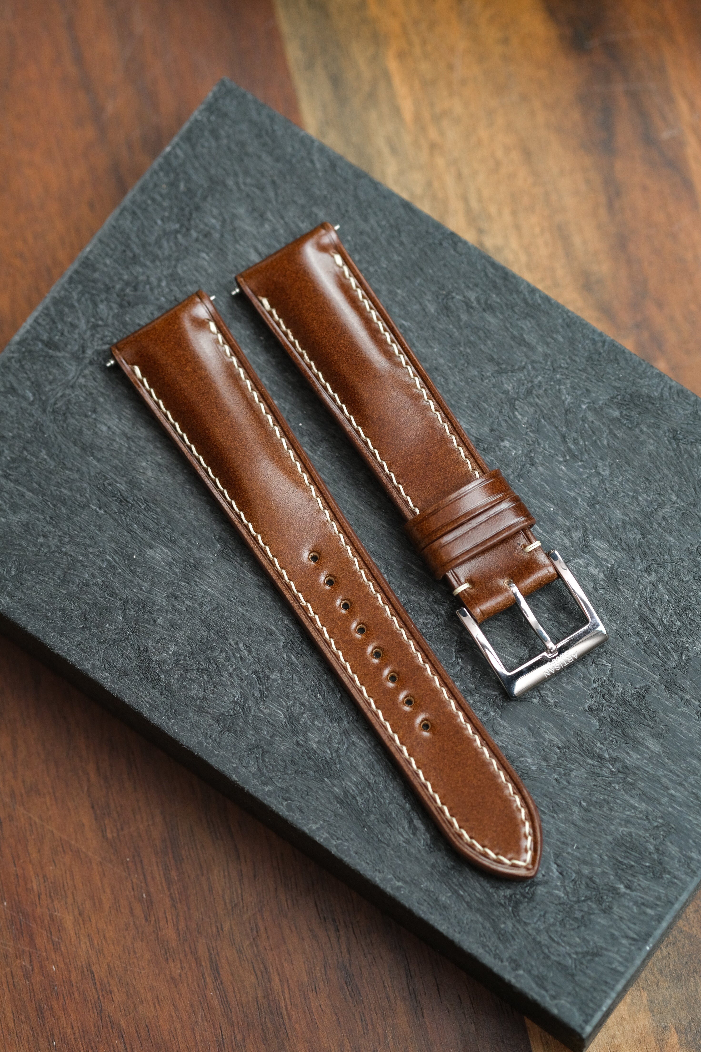 Cognac Shell Cordovan (Padded) Leather Strap - Artisan Straps