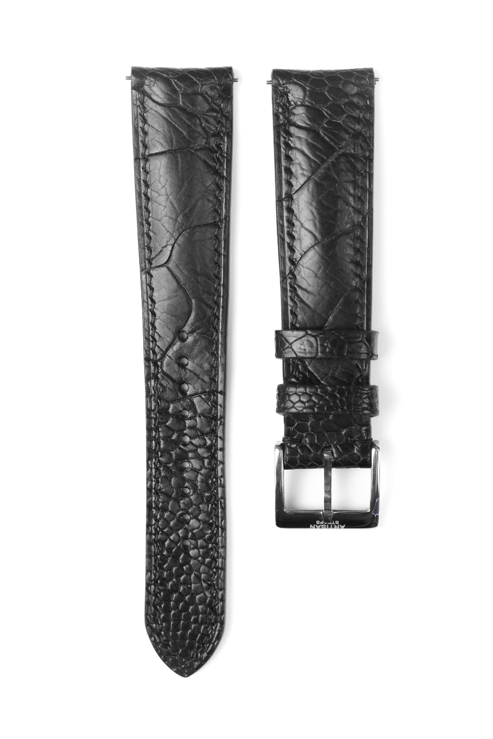 Black Glazed Ostrich Leg (Padded) Leather Strap - Artisan Straps