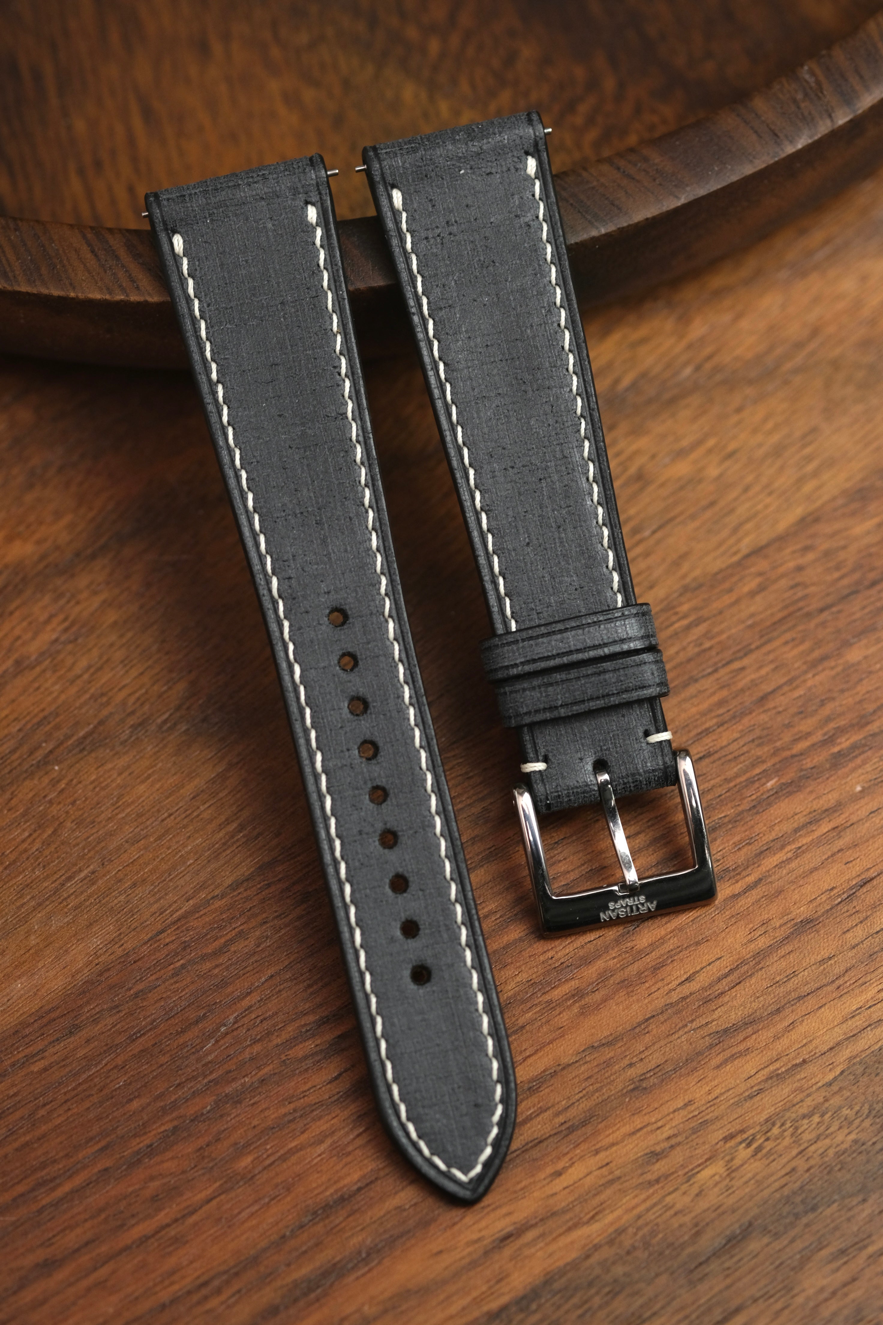 Black Babele 'Linen' Leather Strap - Artisan Straps