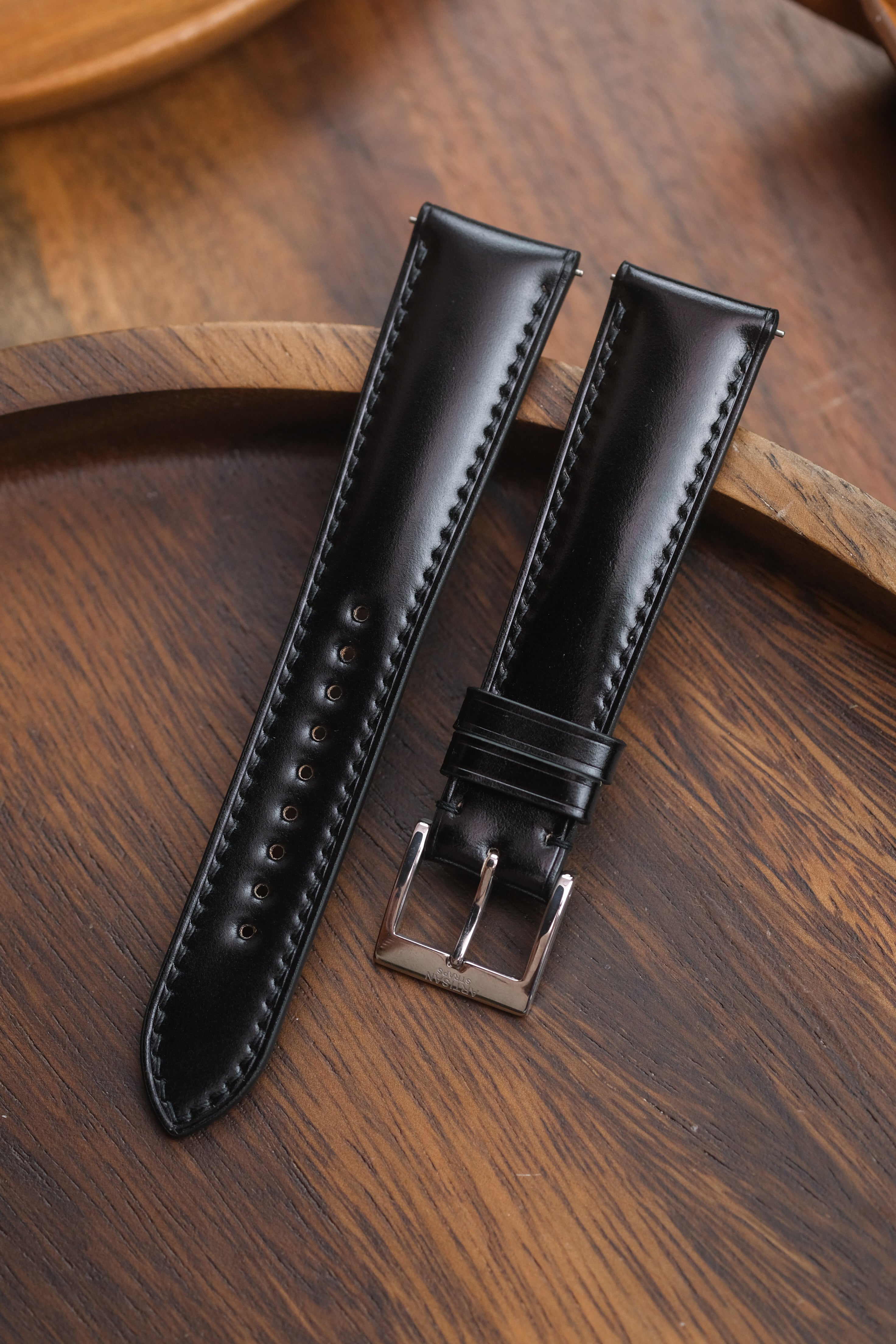 Black Shell Cordovan (Padded) Leather Strap - Artisan Straps
