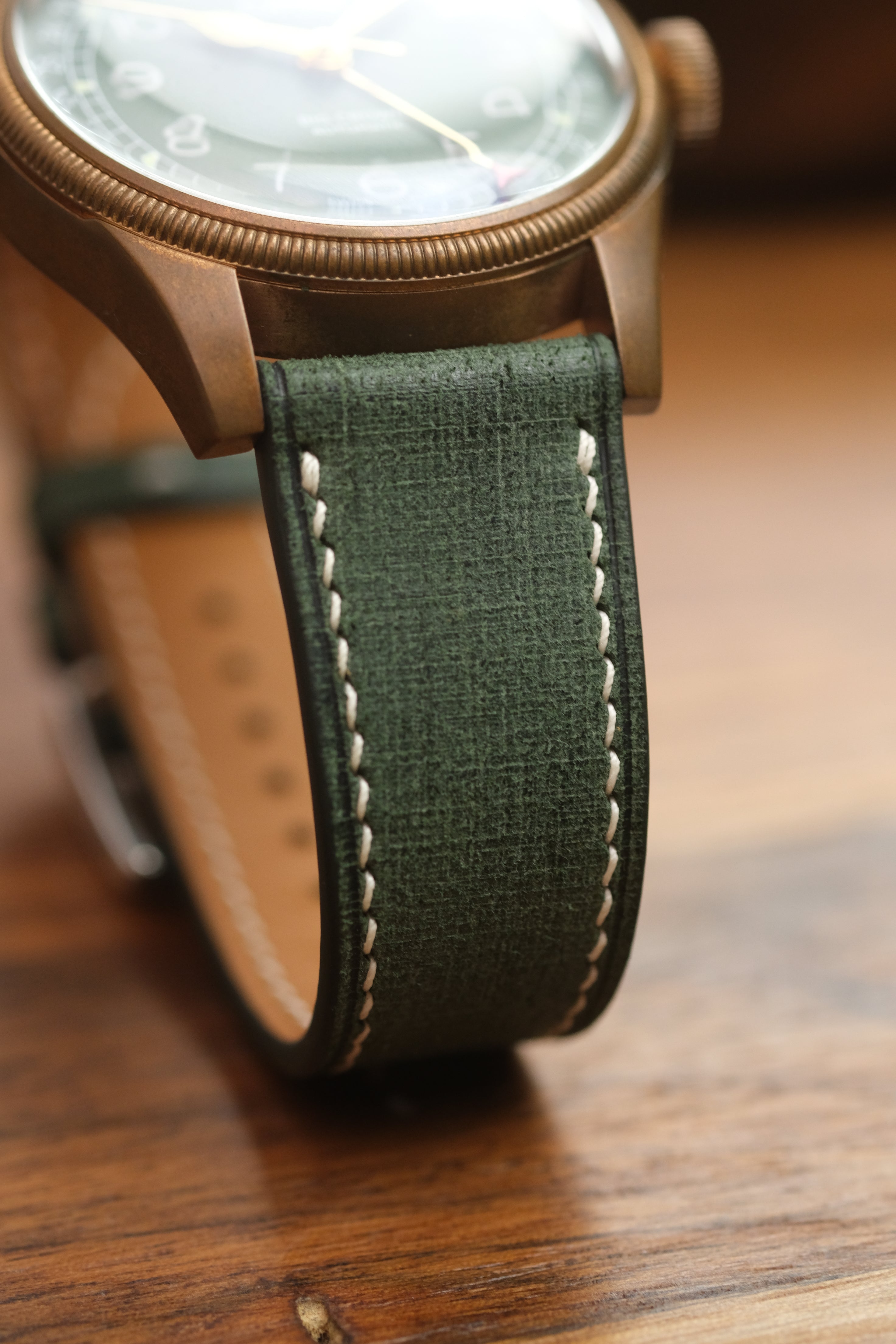 Green Babele 'Linen' Leather Strap - Artisan Straps
