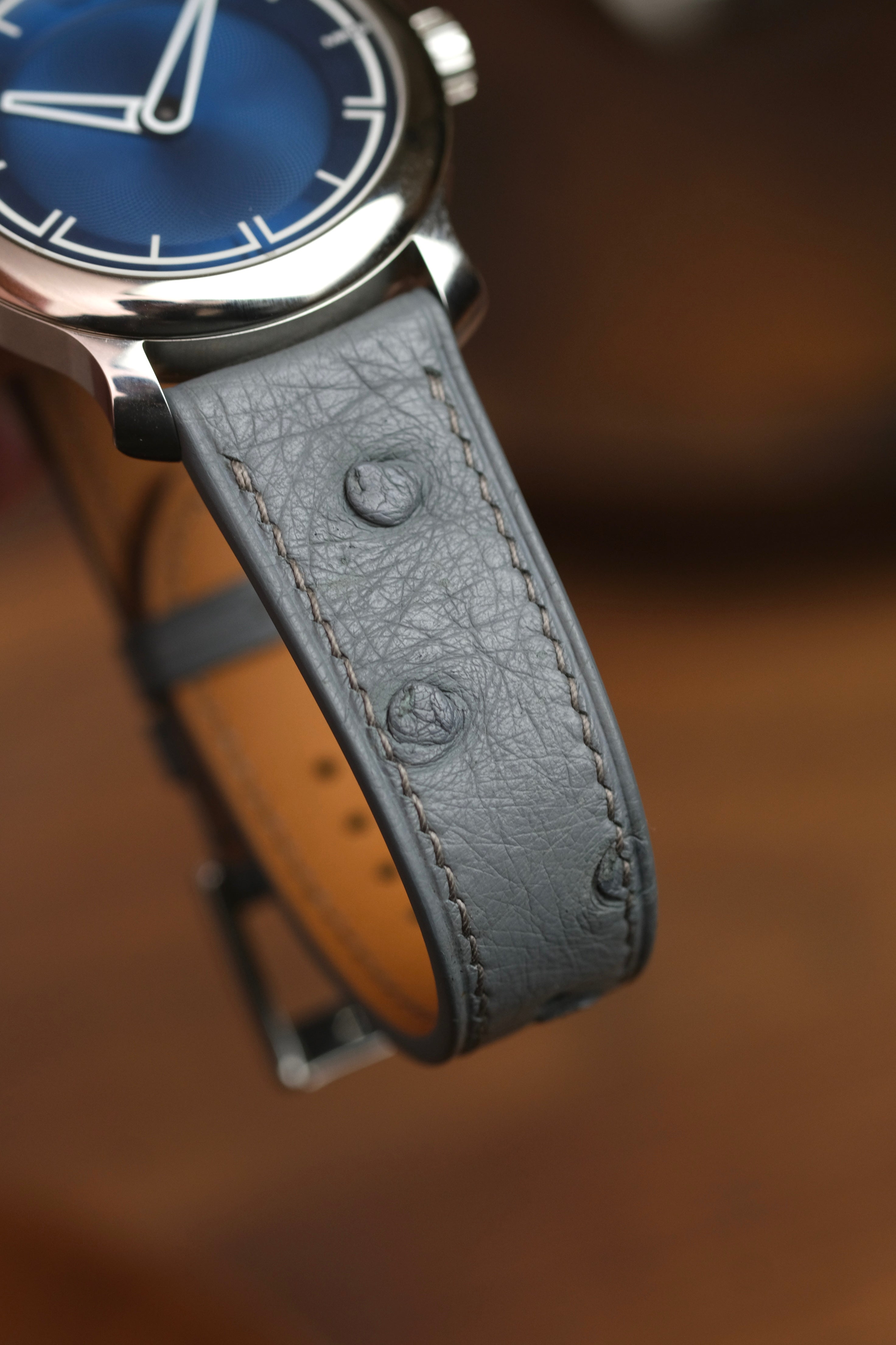 Grey Ostrich Belly Leather Strap