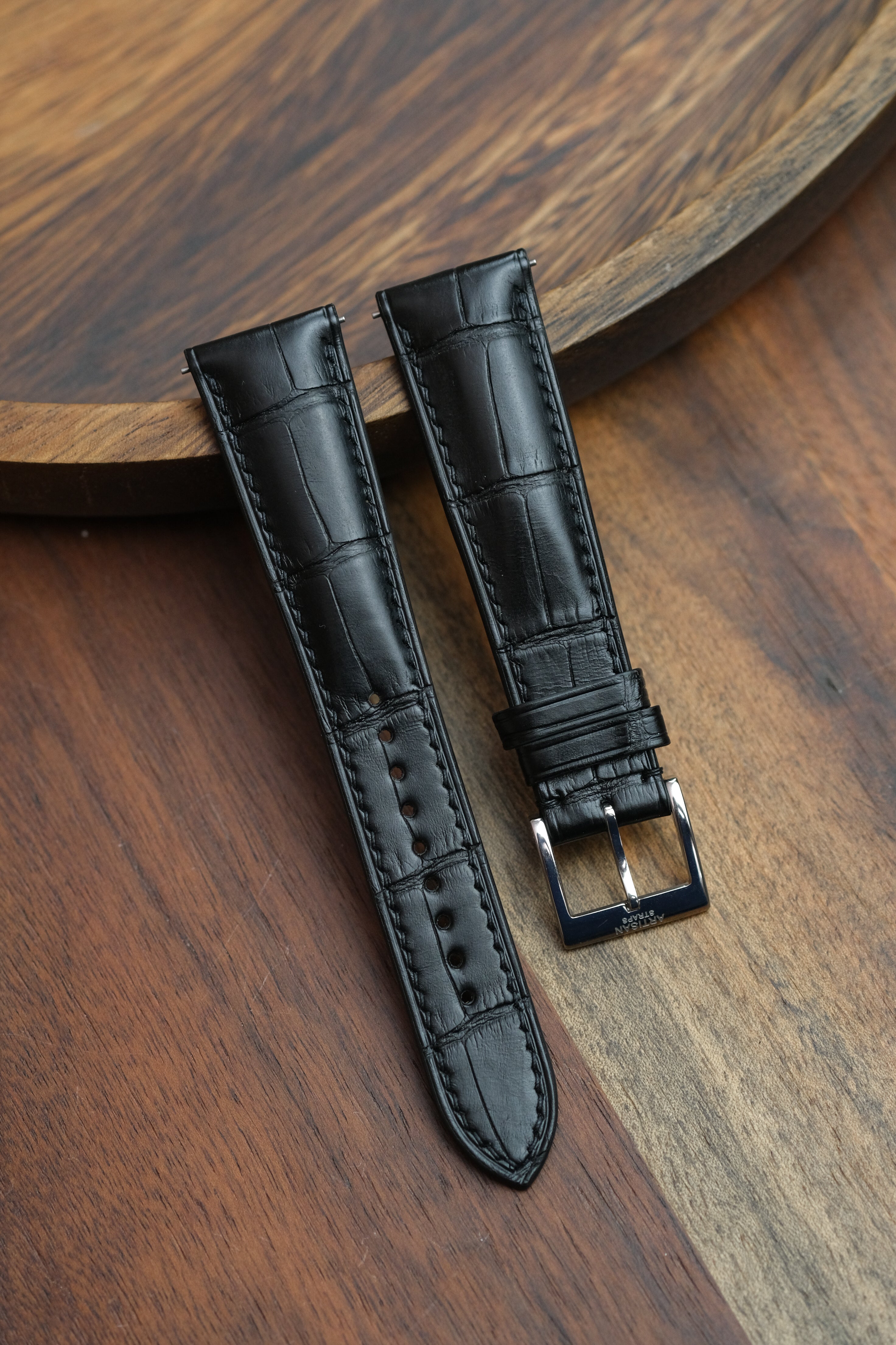 Black Alligator (Padded) Leather Strap - Artisan Straps