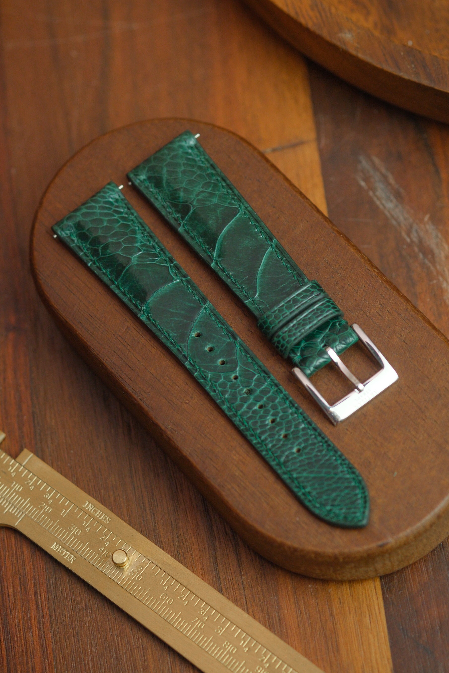 Dark Green Ostrich Leg Leather Strap (MTO) - Artisan Straps