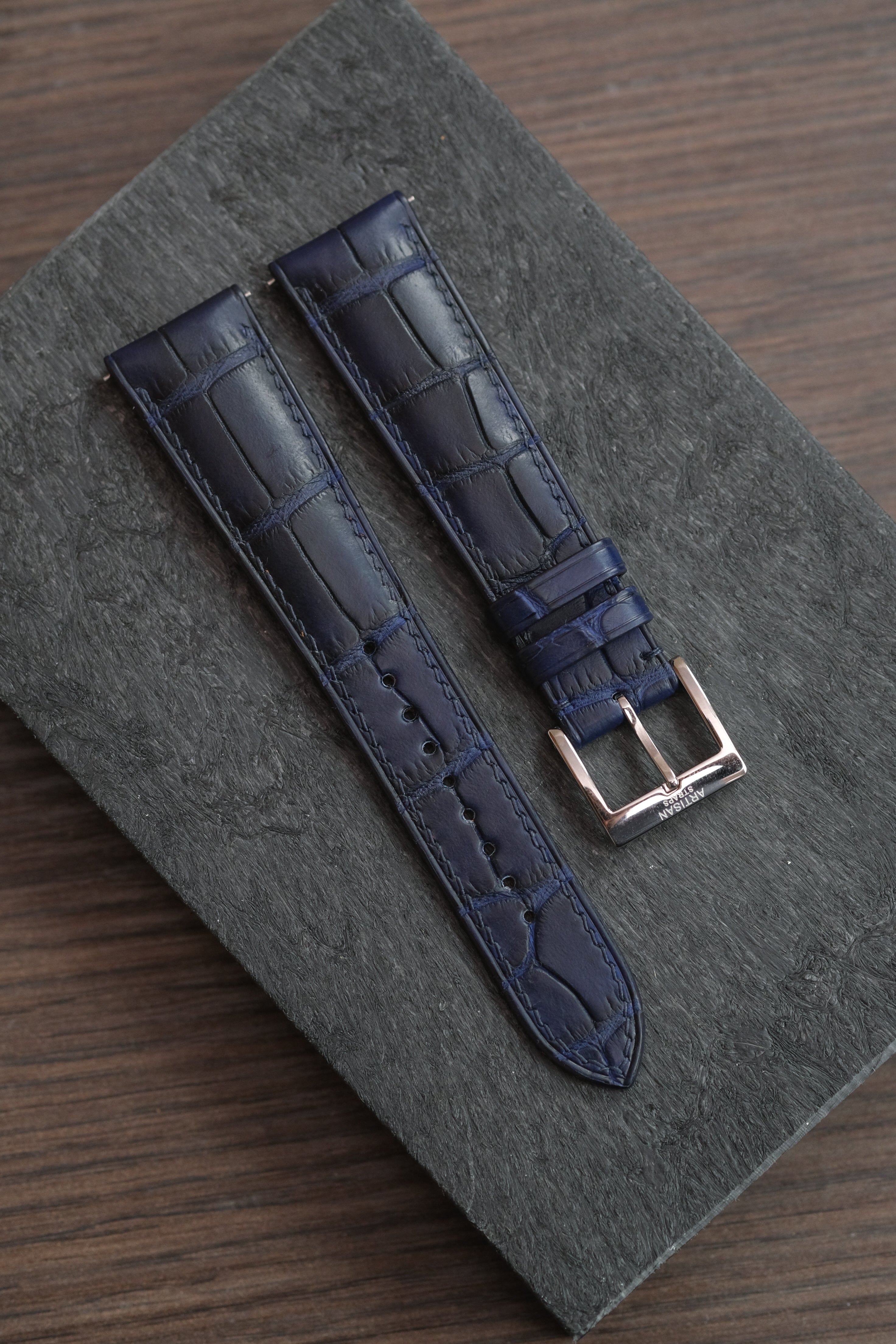 Navy Alligator (Padded) Leather Strap (MTO) - Artisan Straps