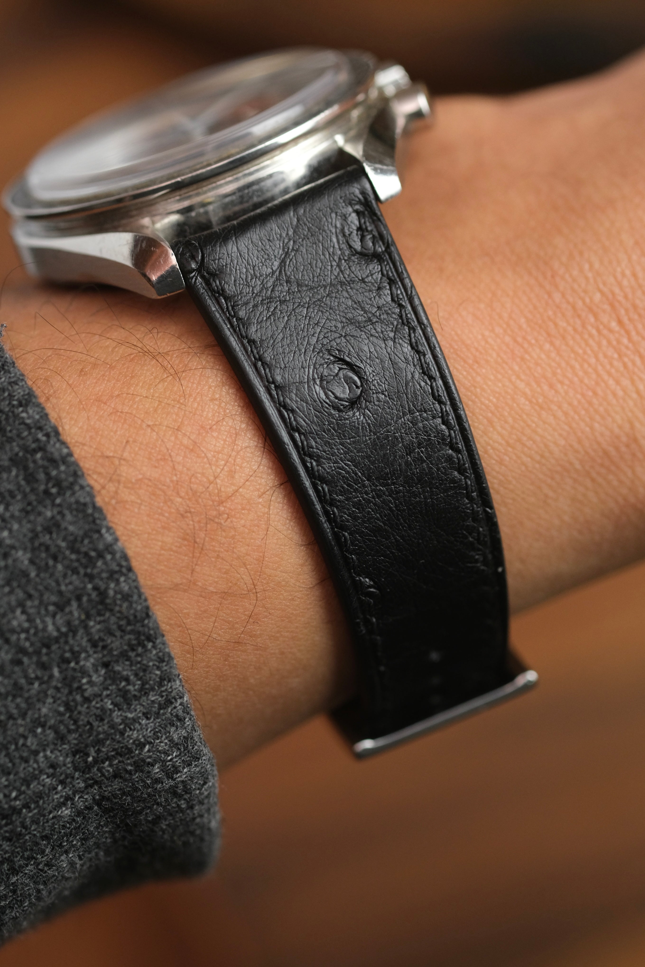 Black Ostrich Belly Leather Strap