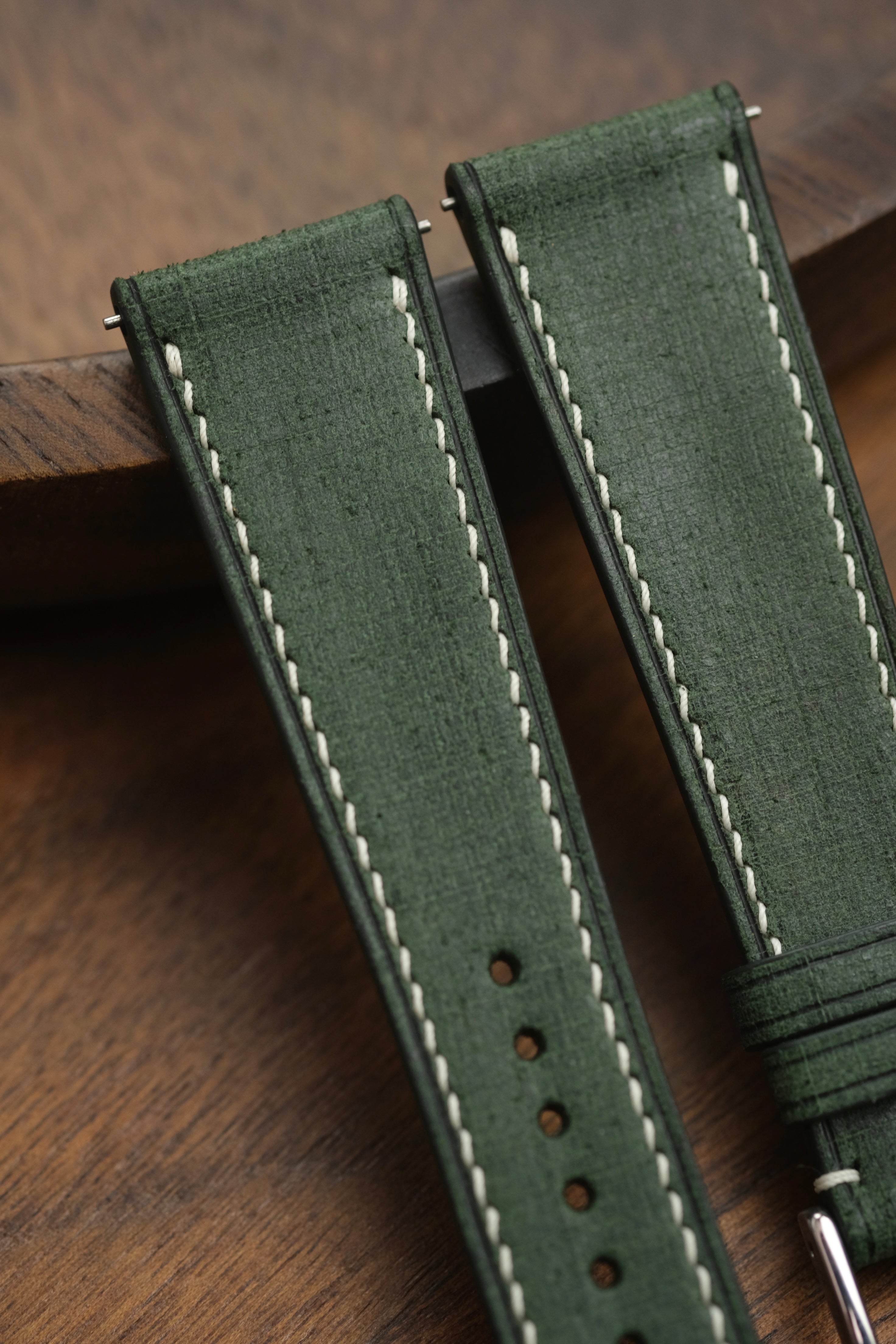 Green Babele 'Linen' Leather Strap - Artisan Straps