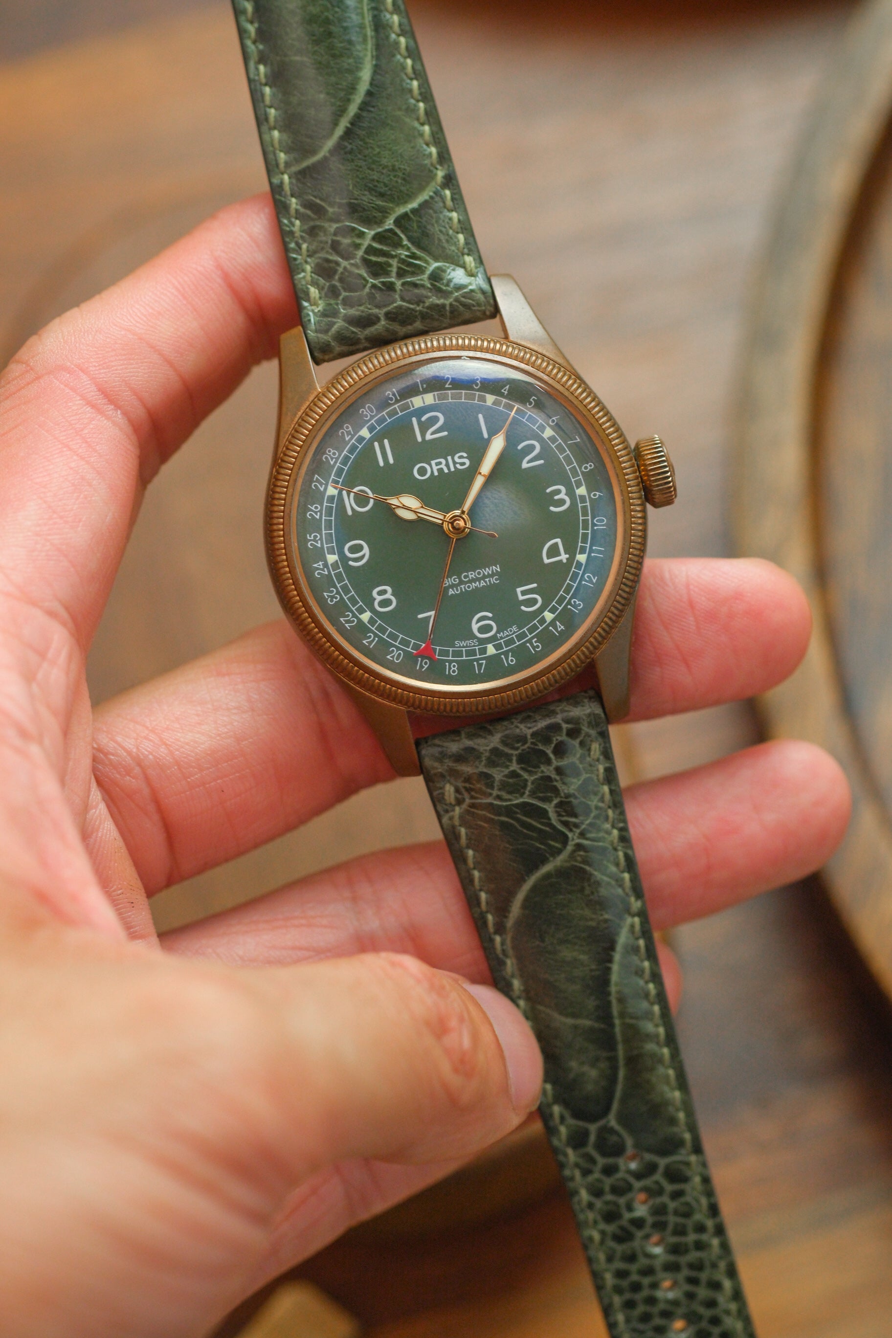 Olive Green Ostrich Leg Leather Strap - Artisan Straps