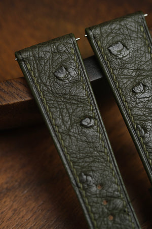 Army Green Ostrich Belly Leather Strap
