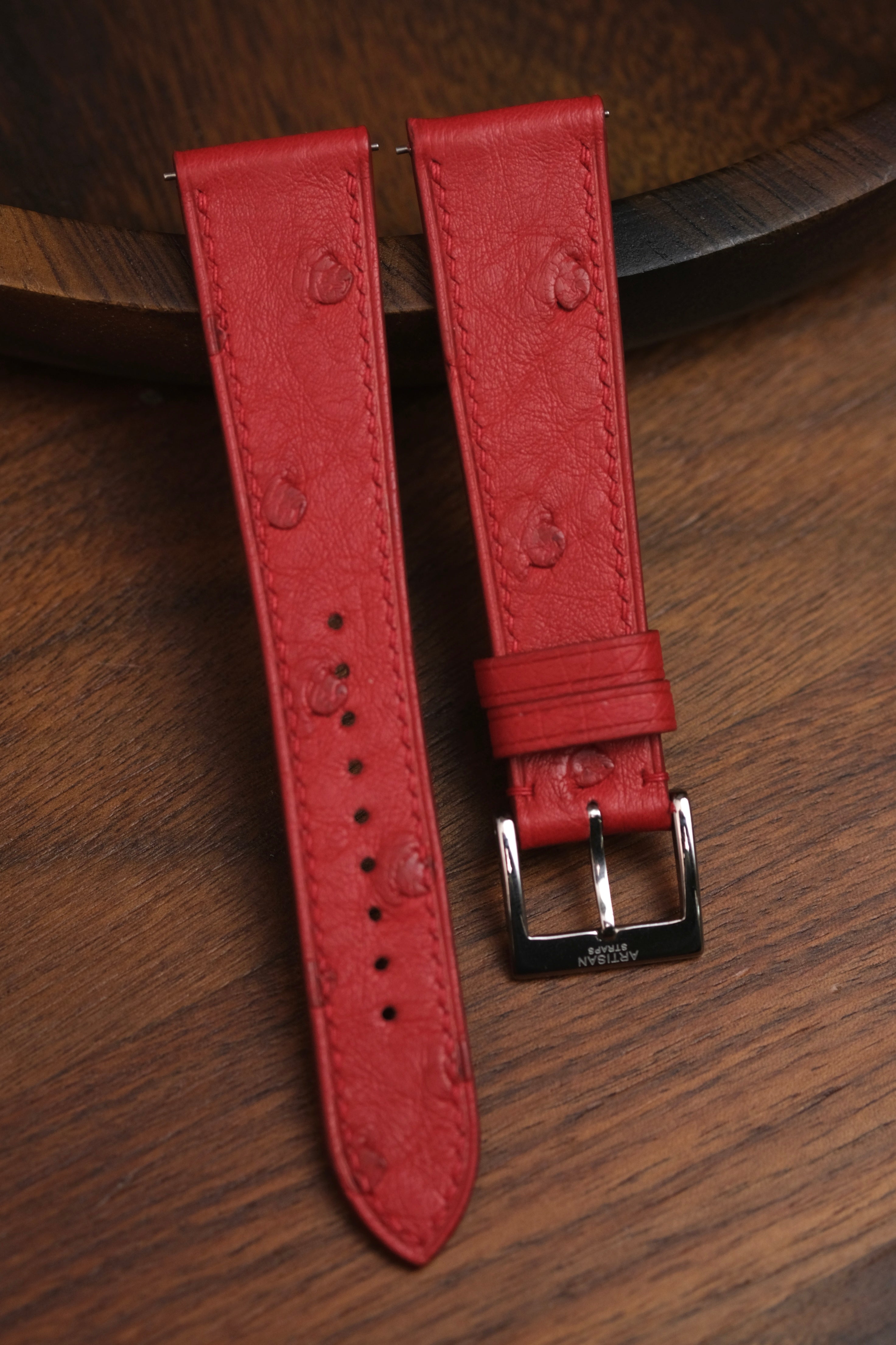 Red Ostrich Belly Leather Strap