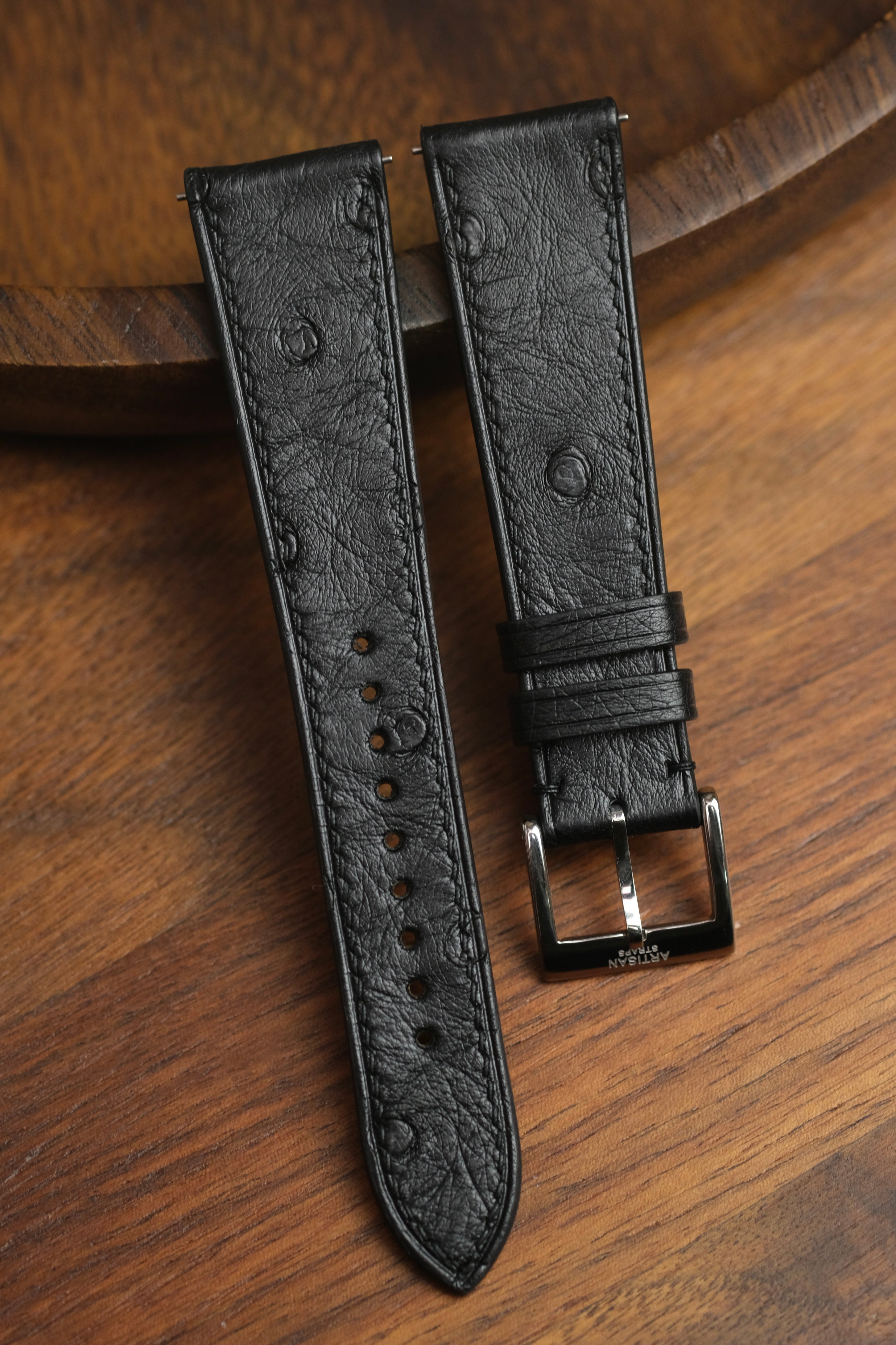 Black Ostrich Belly Leather Strap