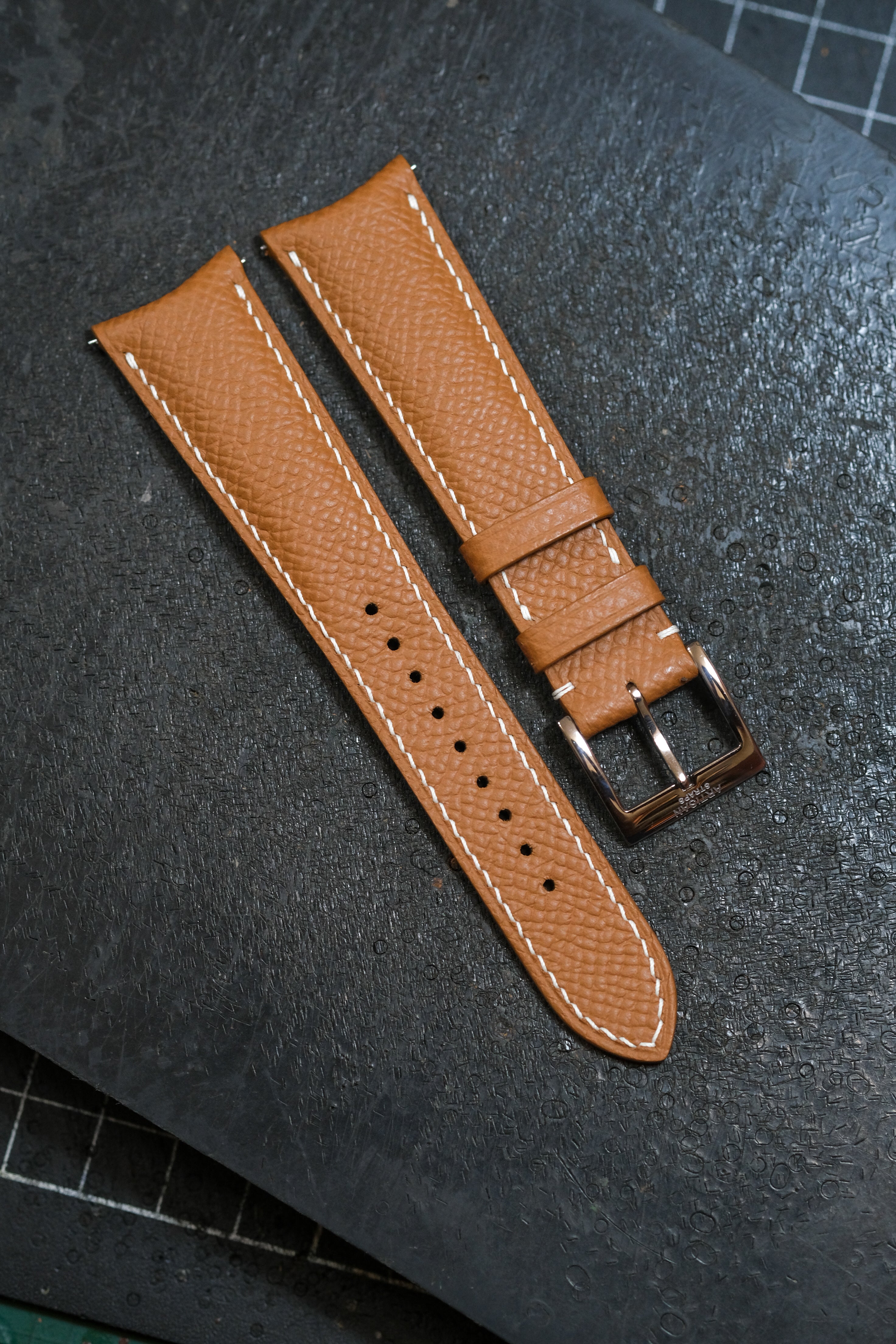 (20-16/Standard) Gold Epsom (Padded) Leather Strap with Curved Ends