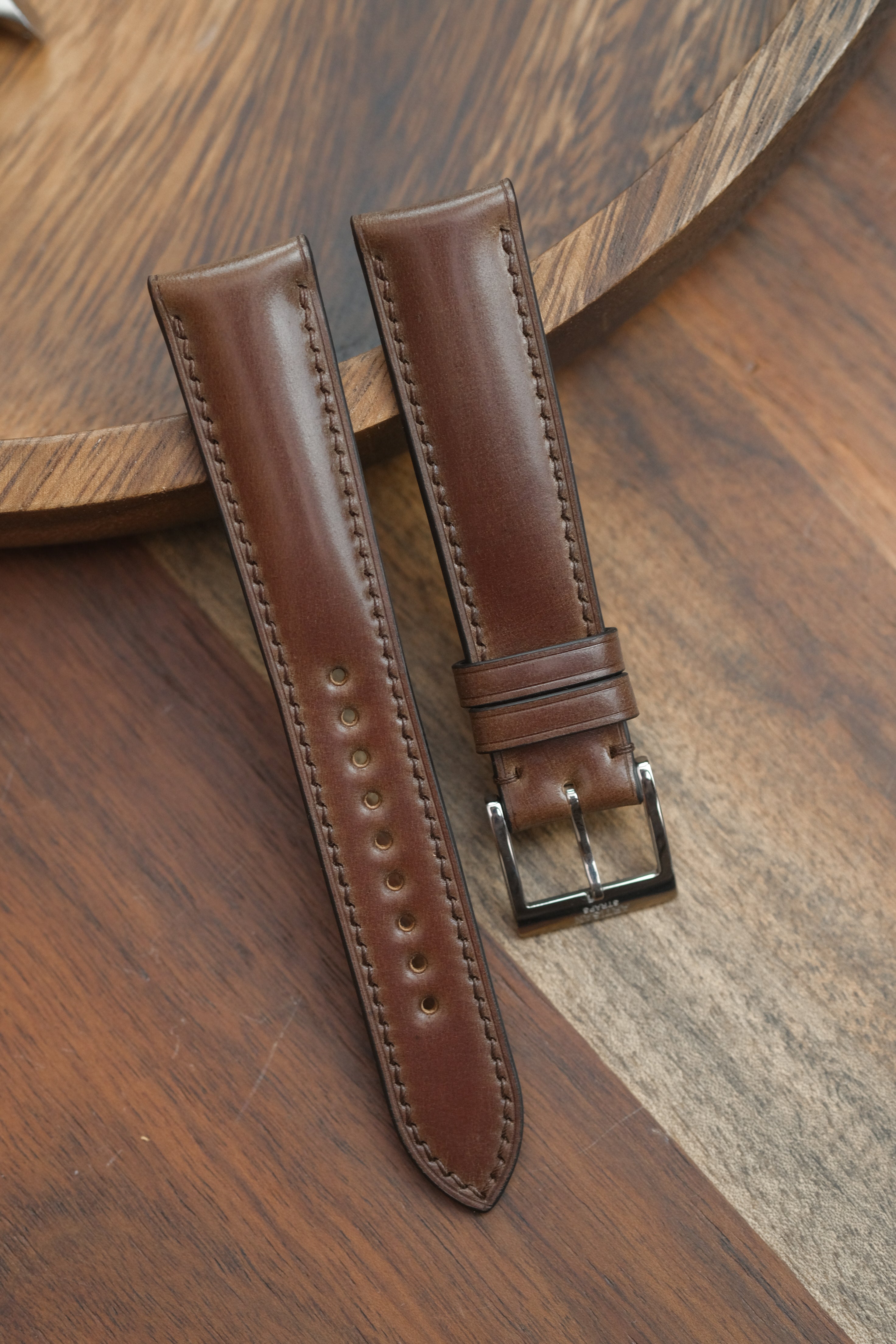 Dark Brown Shell Cordovan (Padded) Leather Strap - Artisan Straps