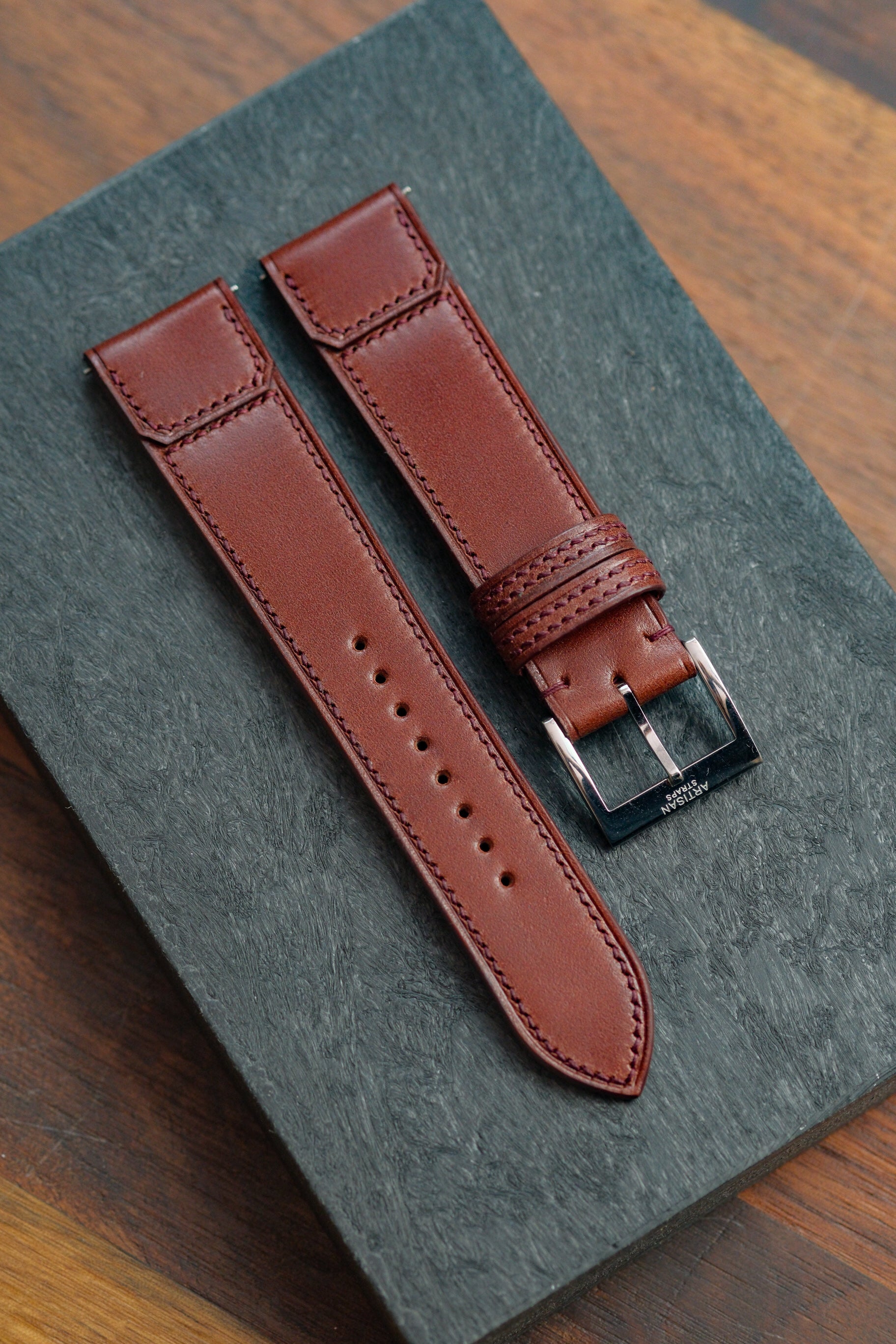 Garnet Red Shell Cordovan Folded Flap Strap