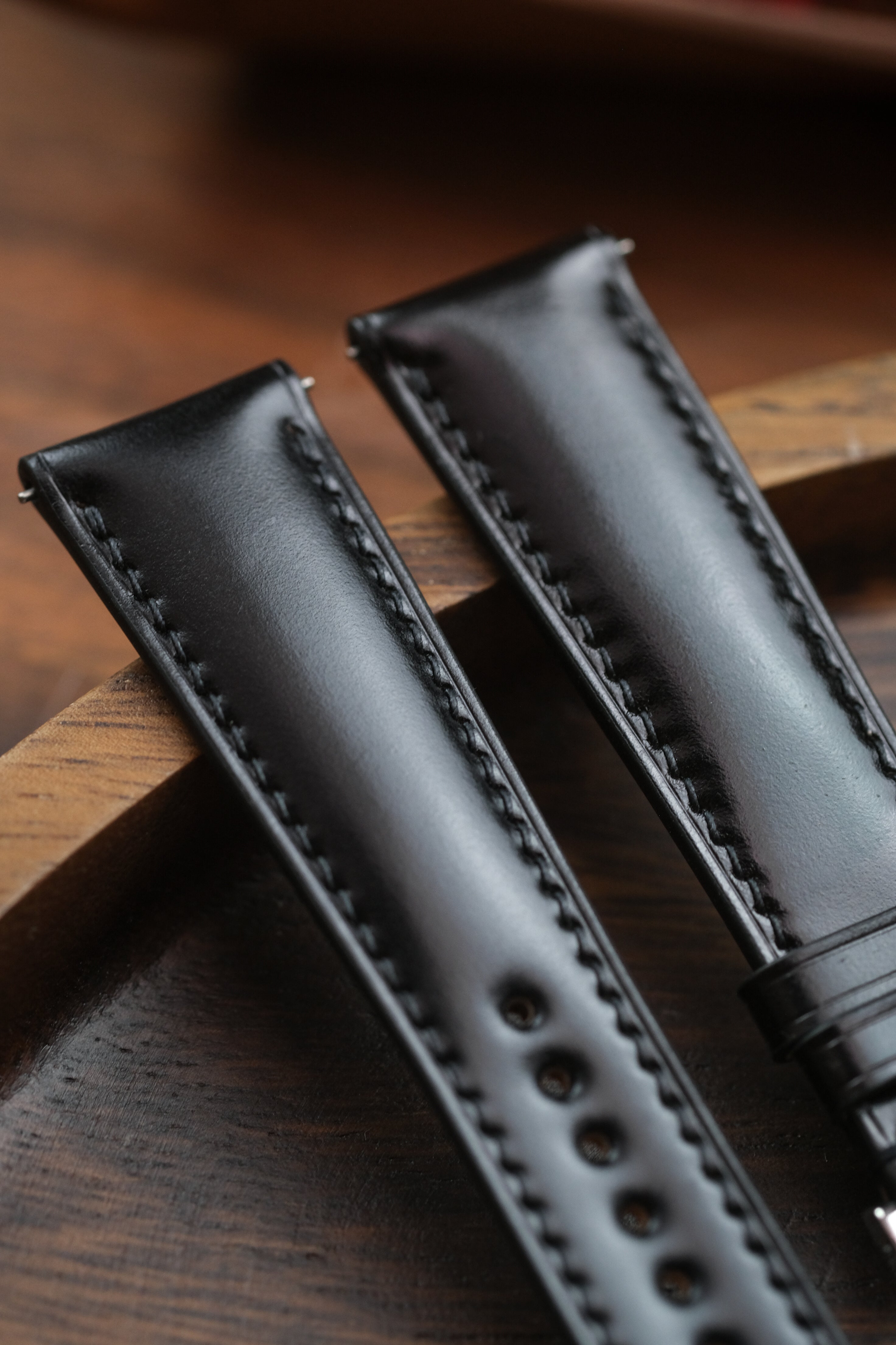 Black Shell Cordovan (Padded) Leather Strap - Artisan Straps