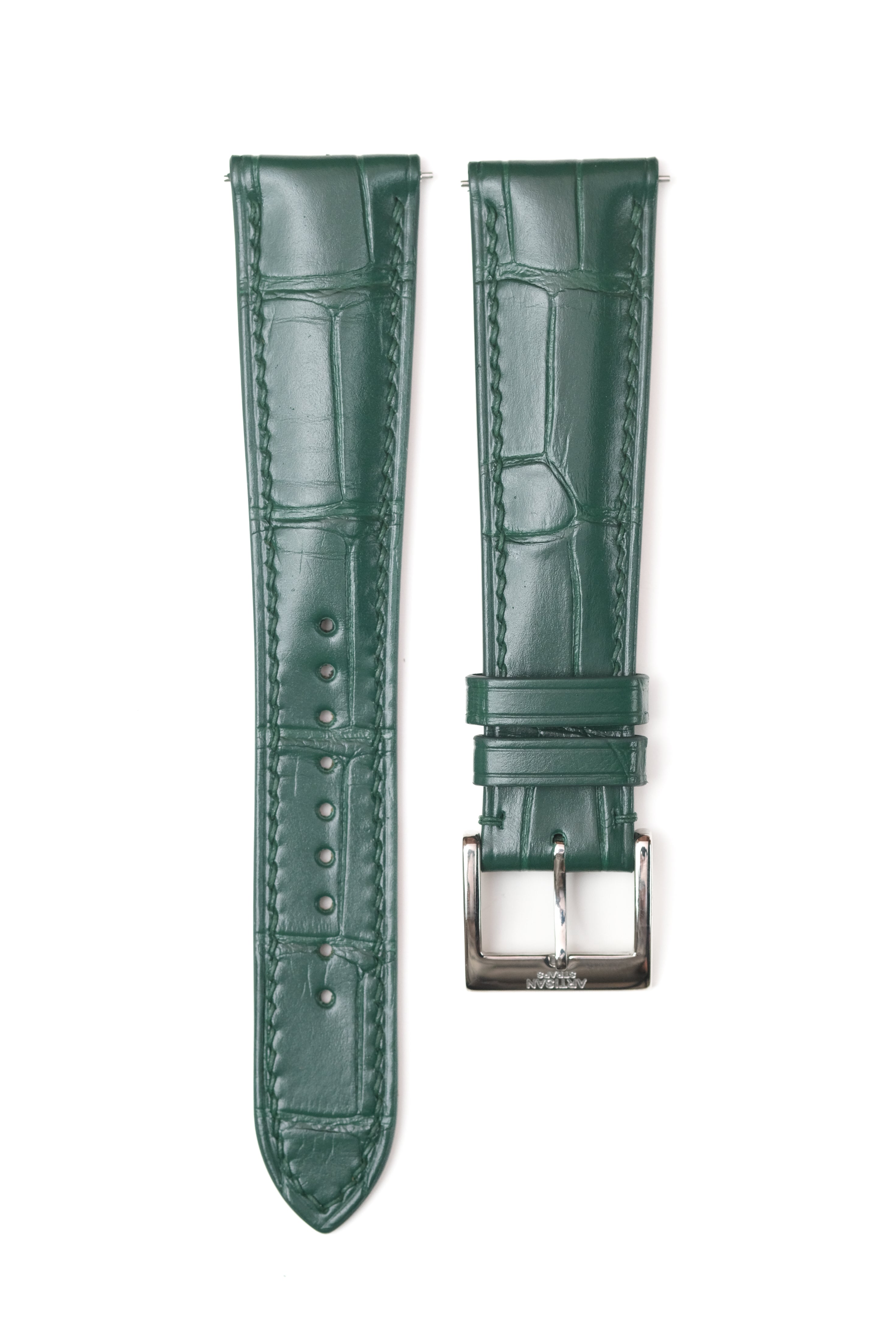 Correa de piel de caimán verde pino (acolchada)