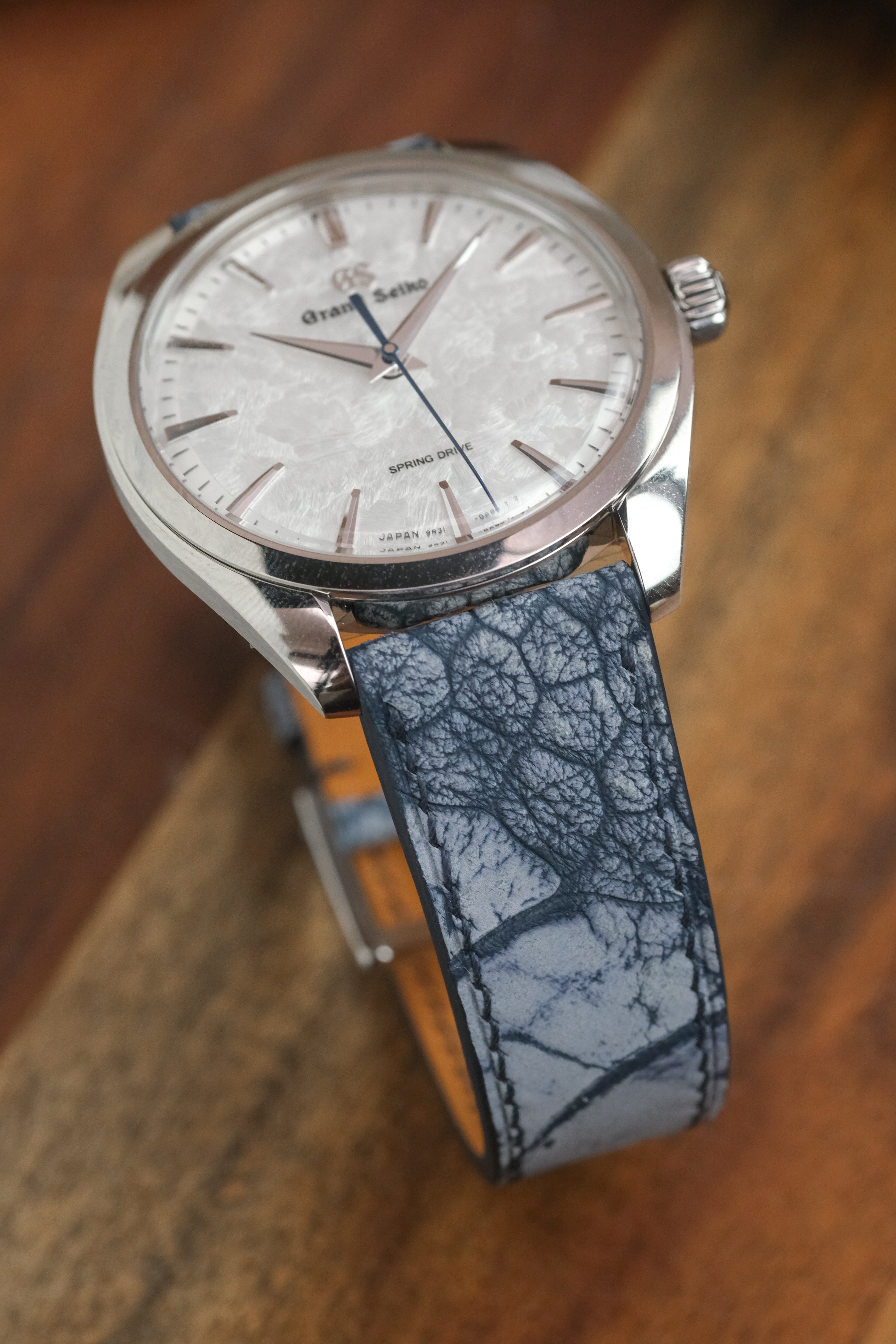 Light Blue Nubuck Ostrich Leg Leather Strap - Artisan Straps