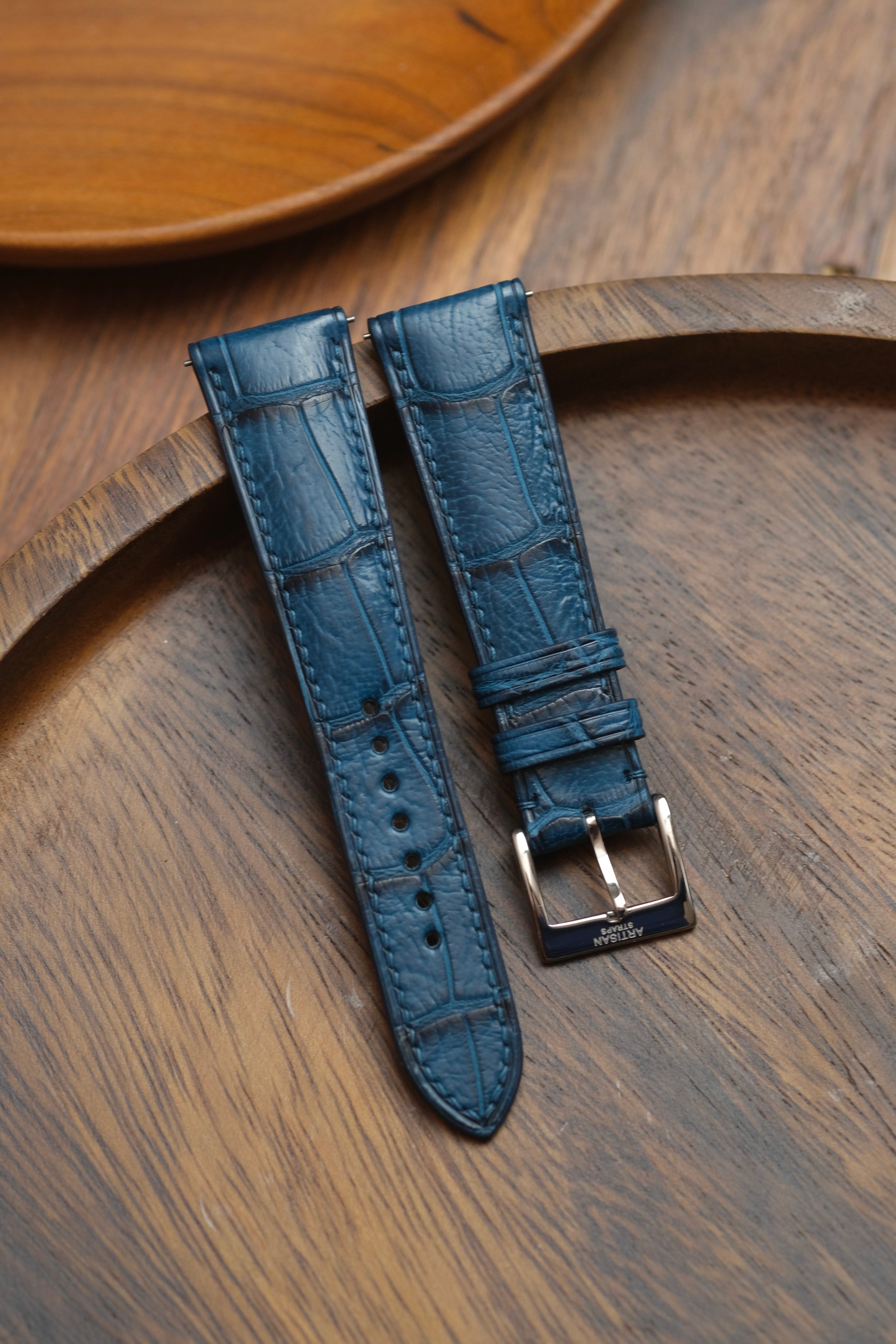 Vintage Peacock Blue Alligator Leather Strap