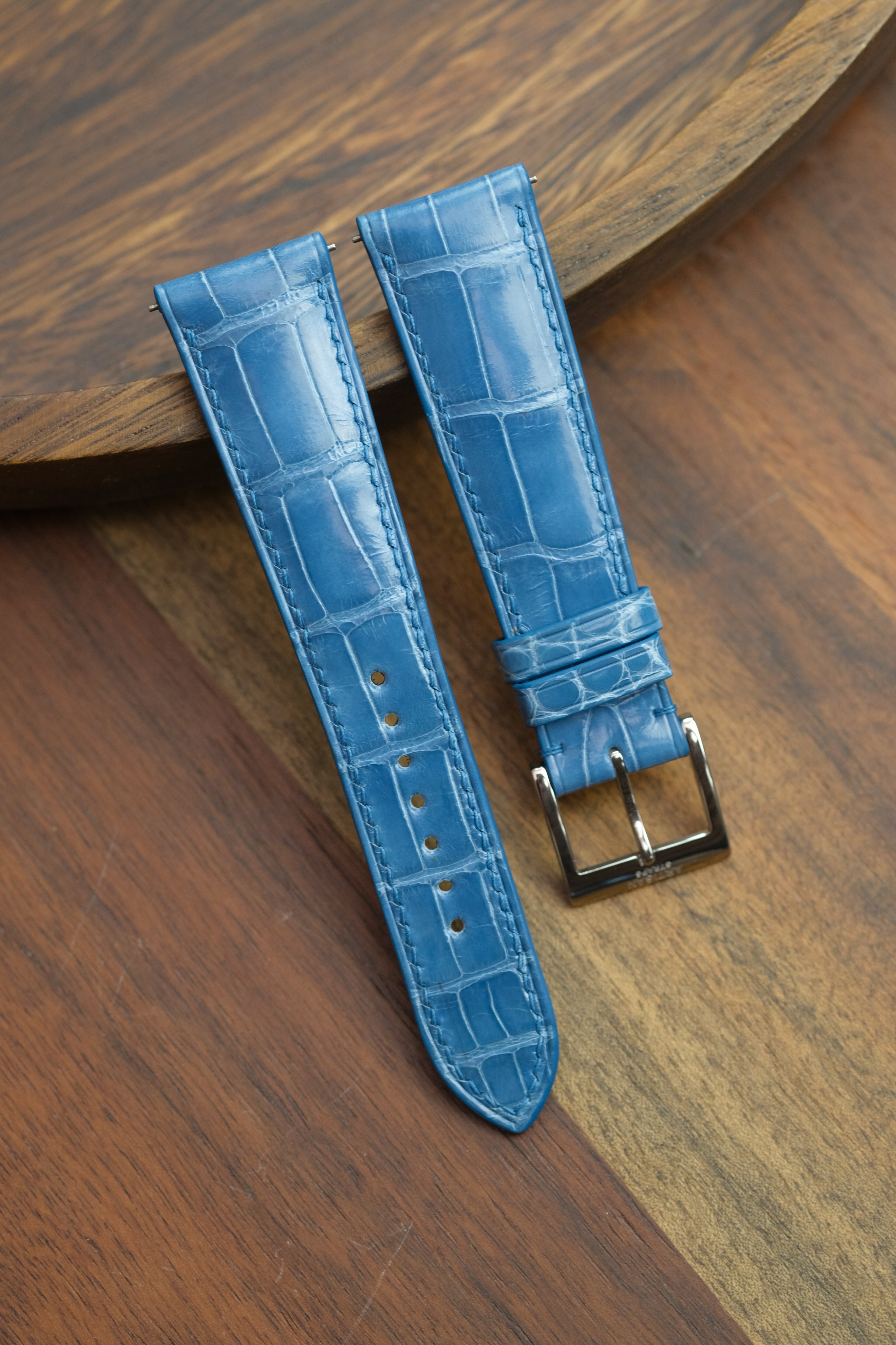 Sky Blue Glazed Alligator (Padded) Leather Strap