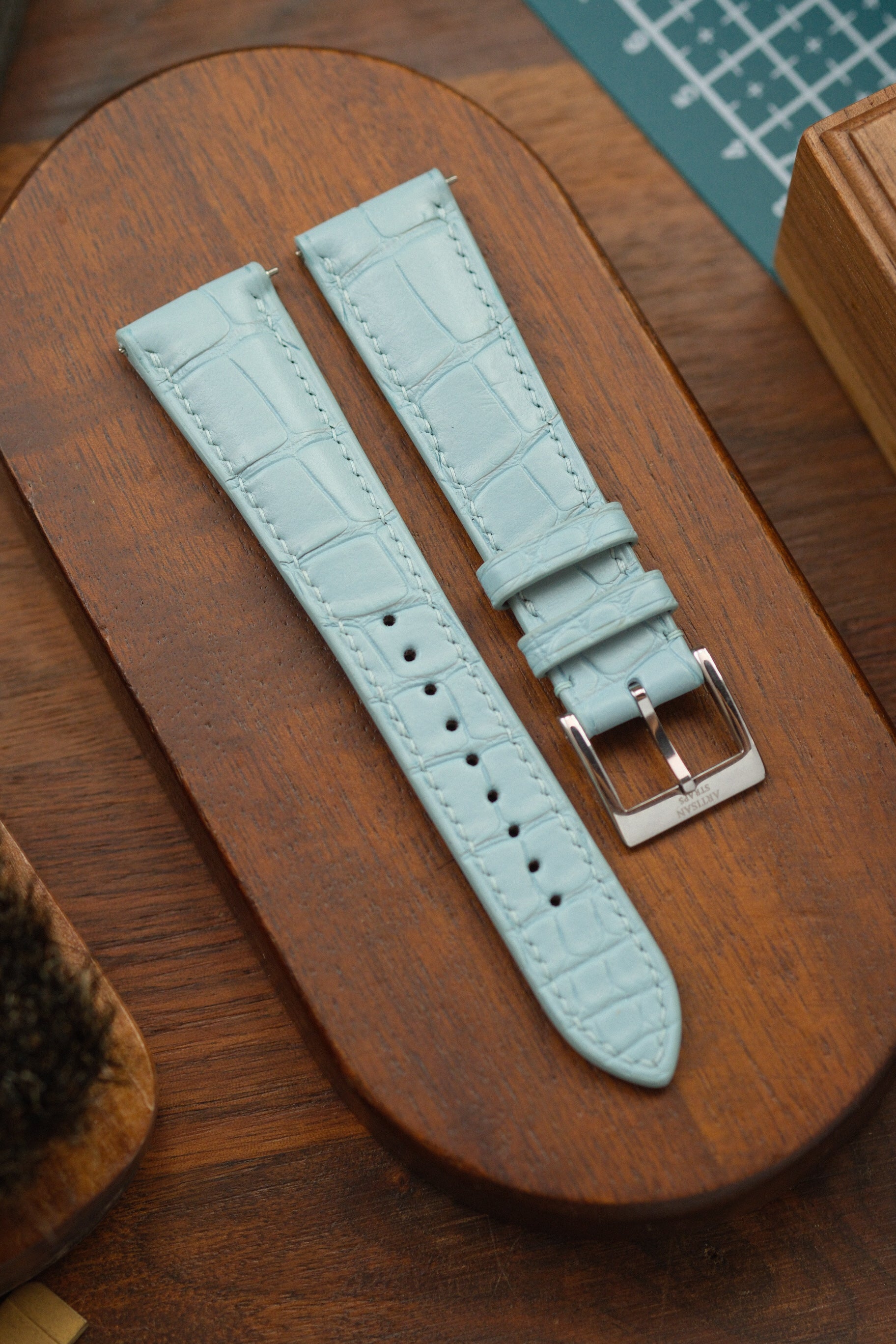 Light Blue Alligator (Padded) Leather Strap (Made-to-Order) - Artisan Straps