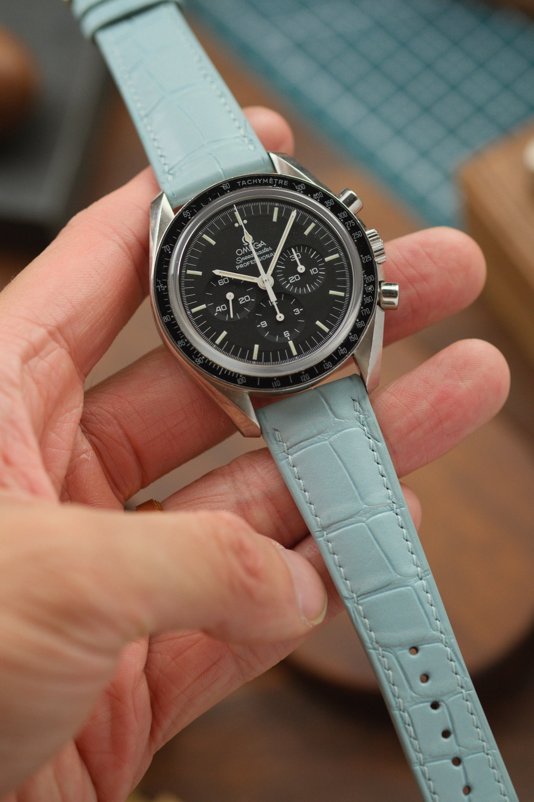 Light Blue Alligator (Padded) Leather Strap (Made-to-Order) - Artisan Straps