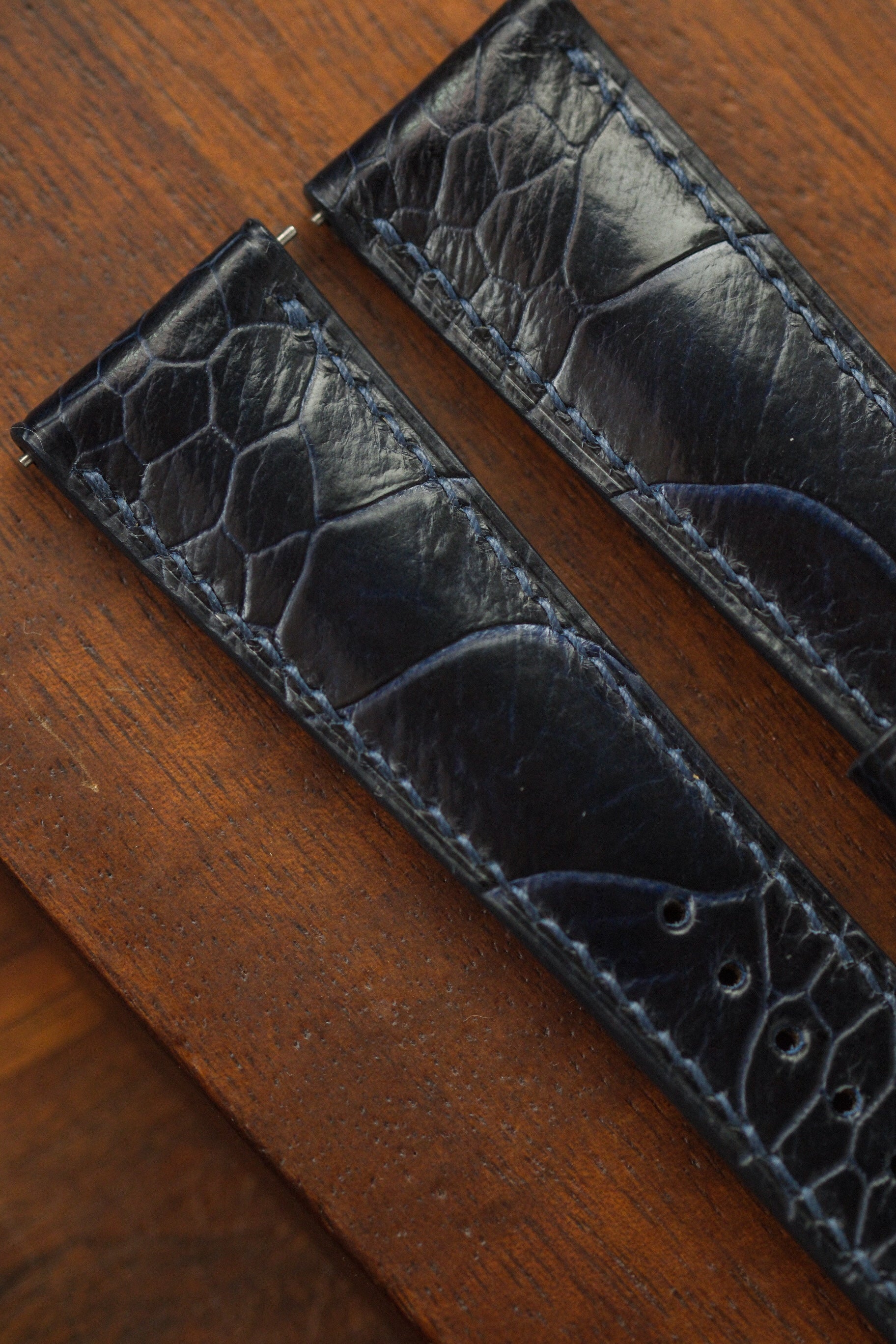 Navy Glazed Ostrich Leg (Padded) Leather Strap