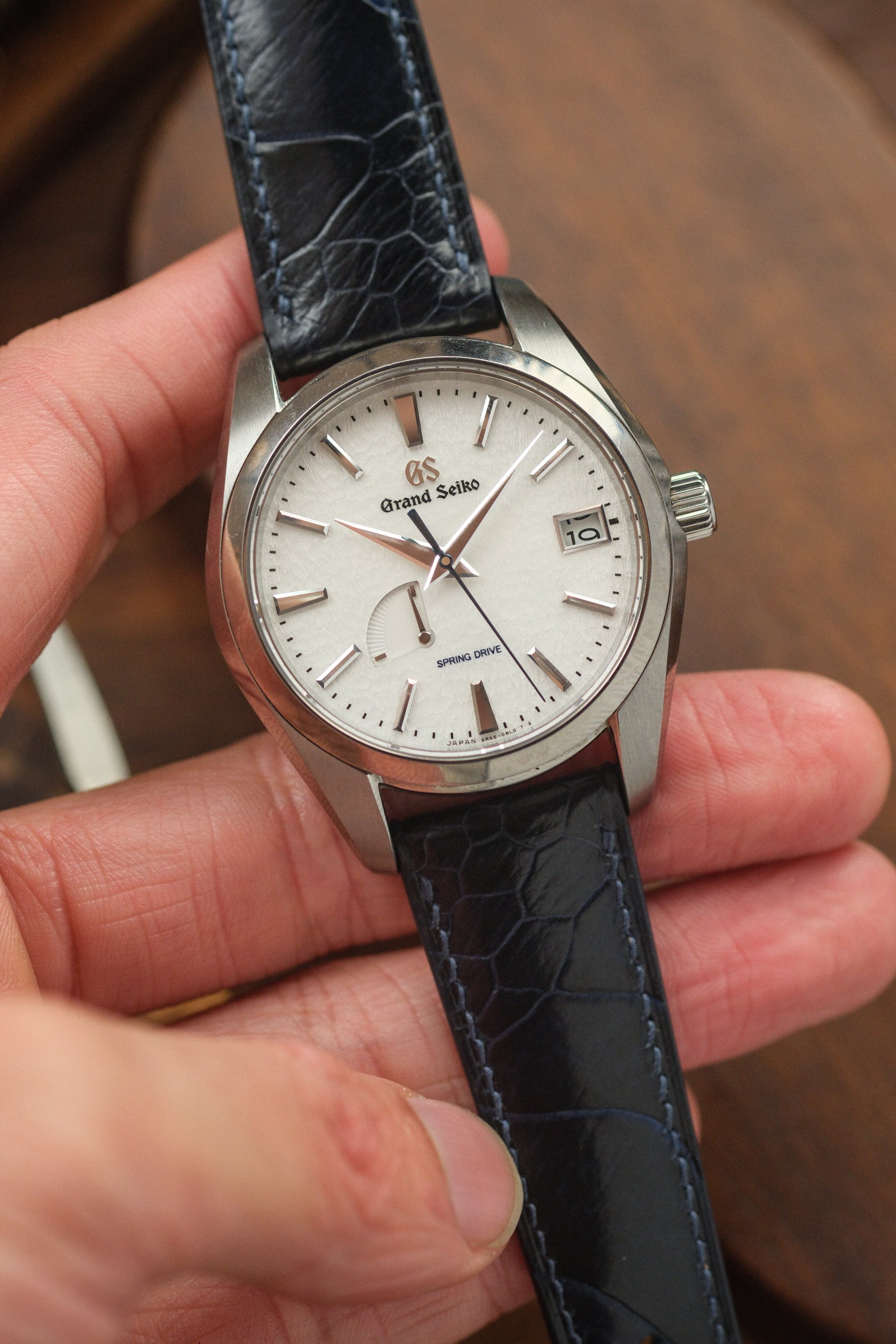 Navy Glazed Ostrich Leg (Padded) Leather Strap