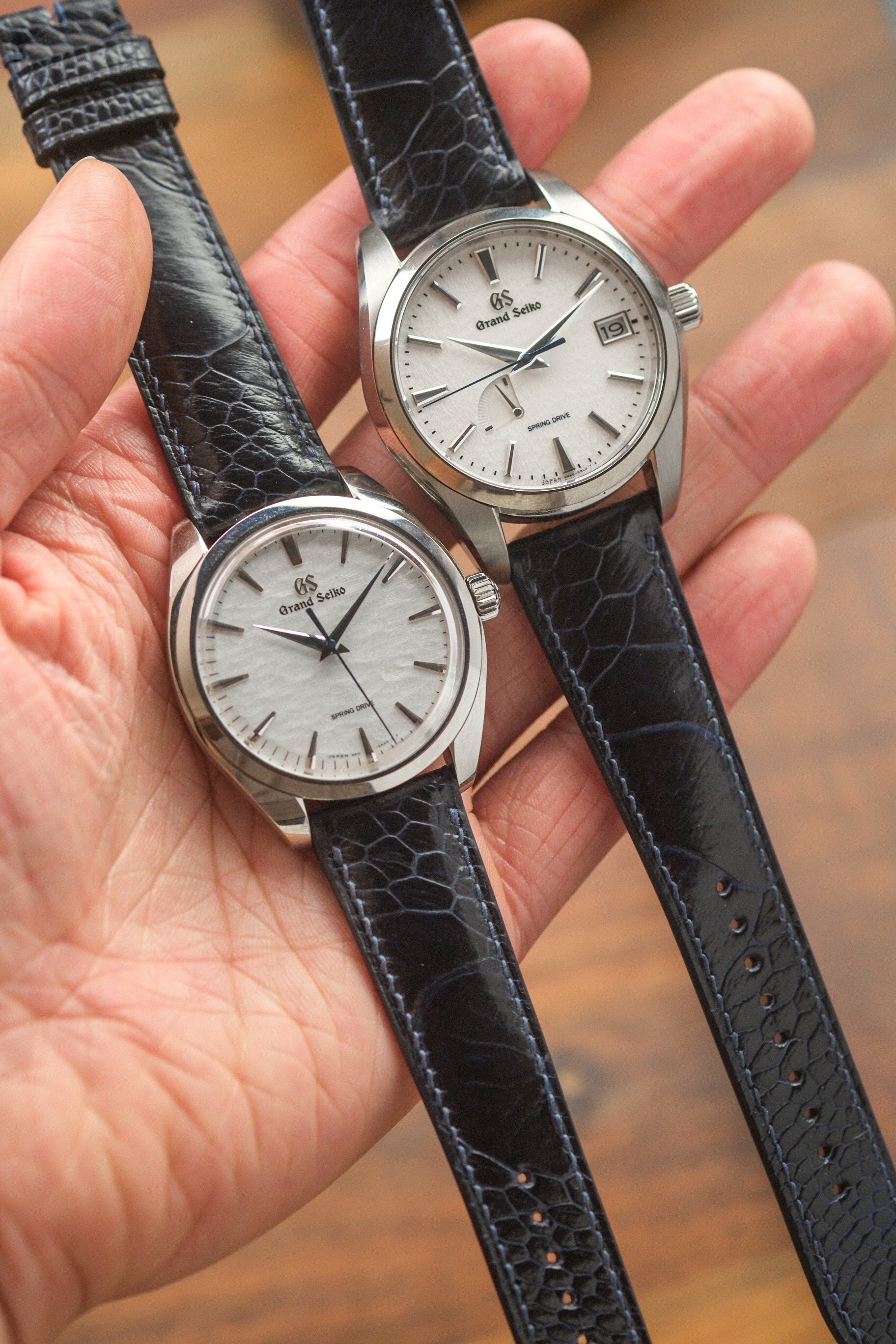 Navy Glazed Ostrich Leg (Padded) Leather Strap