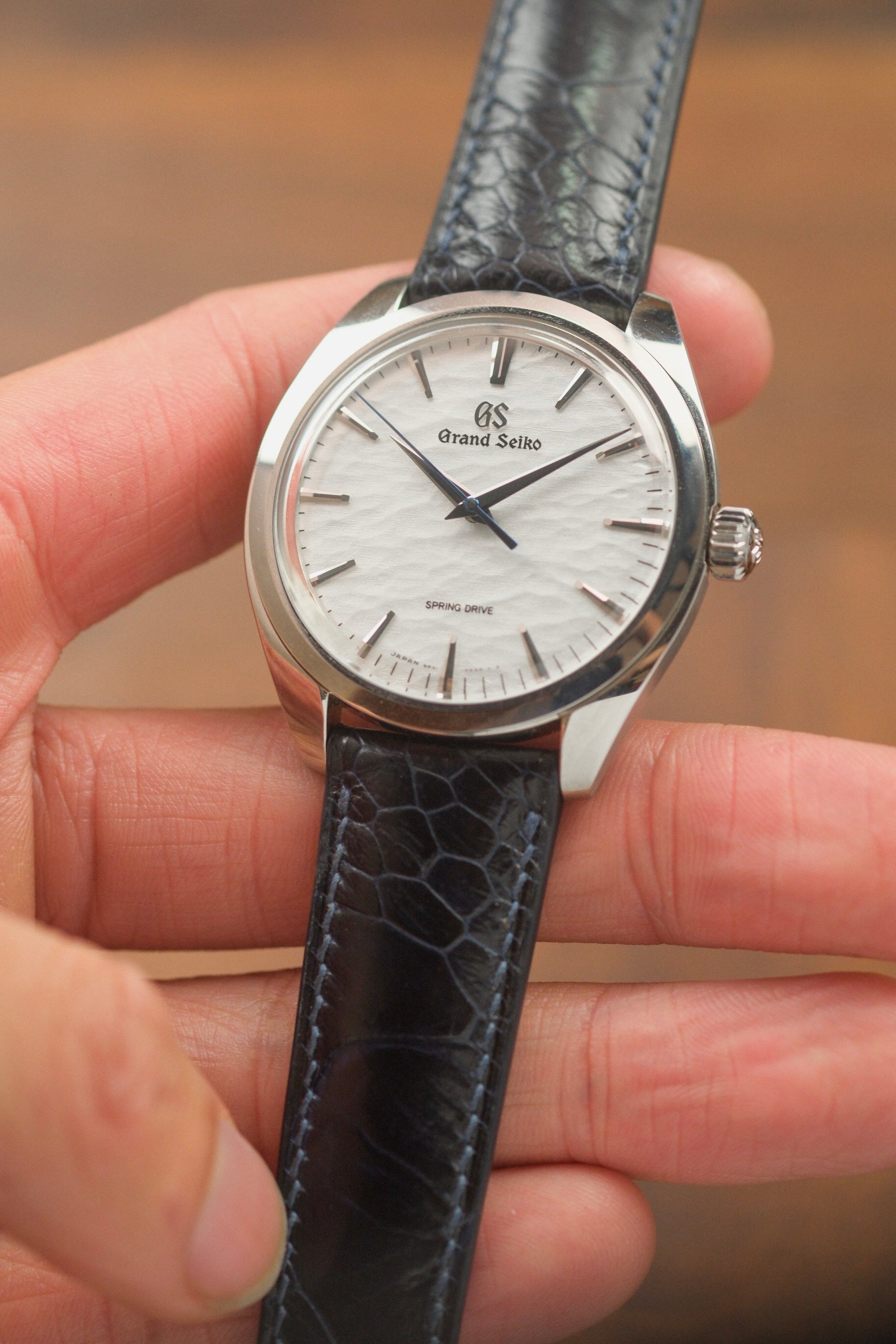 Navy Glazed Ostrich Leg (Padded) Leather Strap