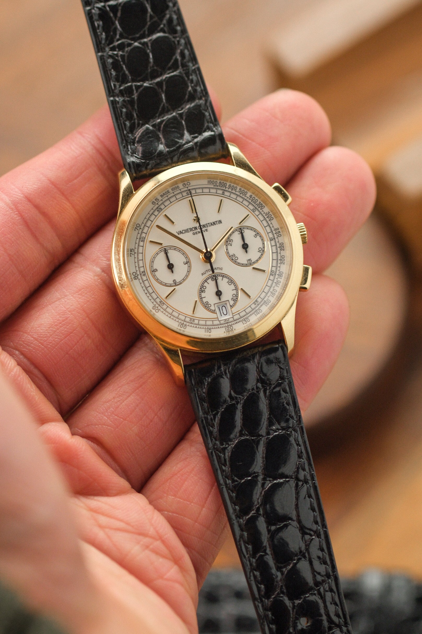 Black Glazed Alligator Flank Leather Strap
