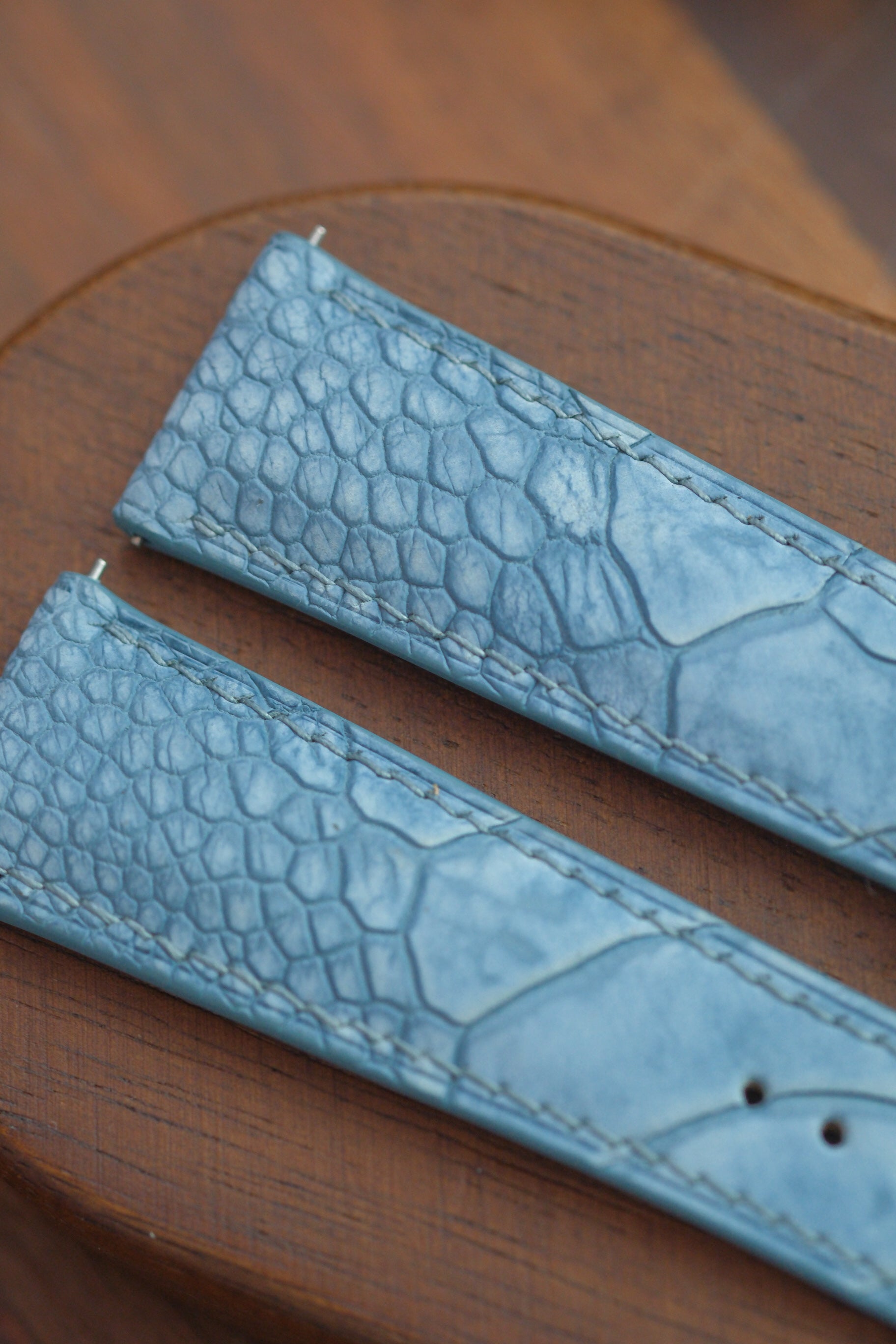 Light Blue Nubuck Ostrich Leg (Padded) Leather Strap