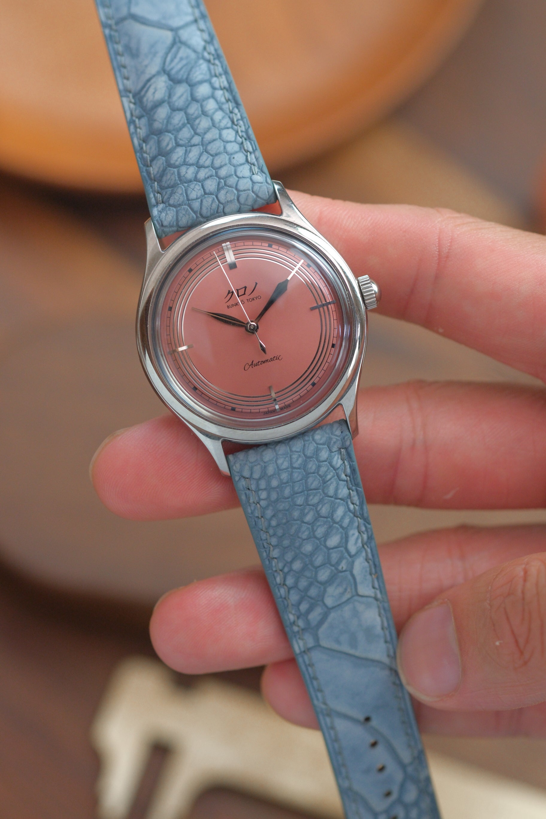 Light Blue Nubuck Ostrich Leg (Padded) Leather Strap