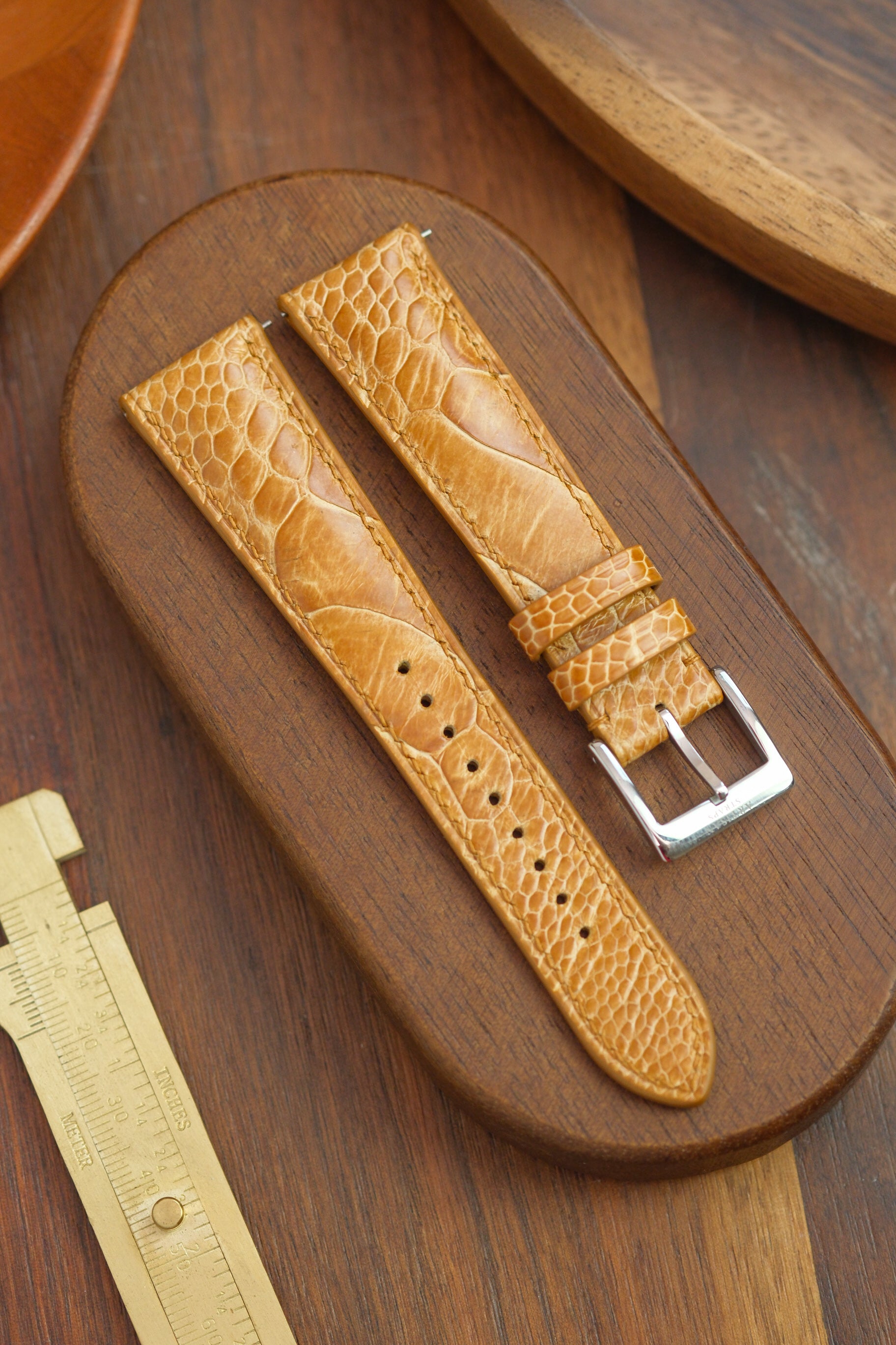 Whiskey Ostrich Leg (Padded) Leather Strap