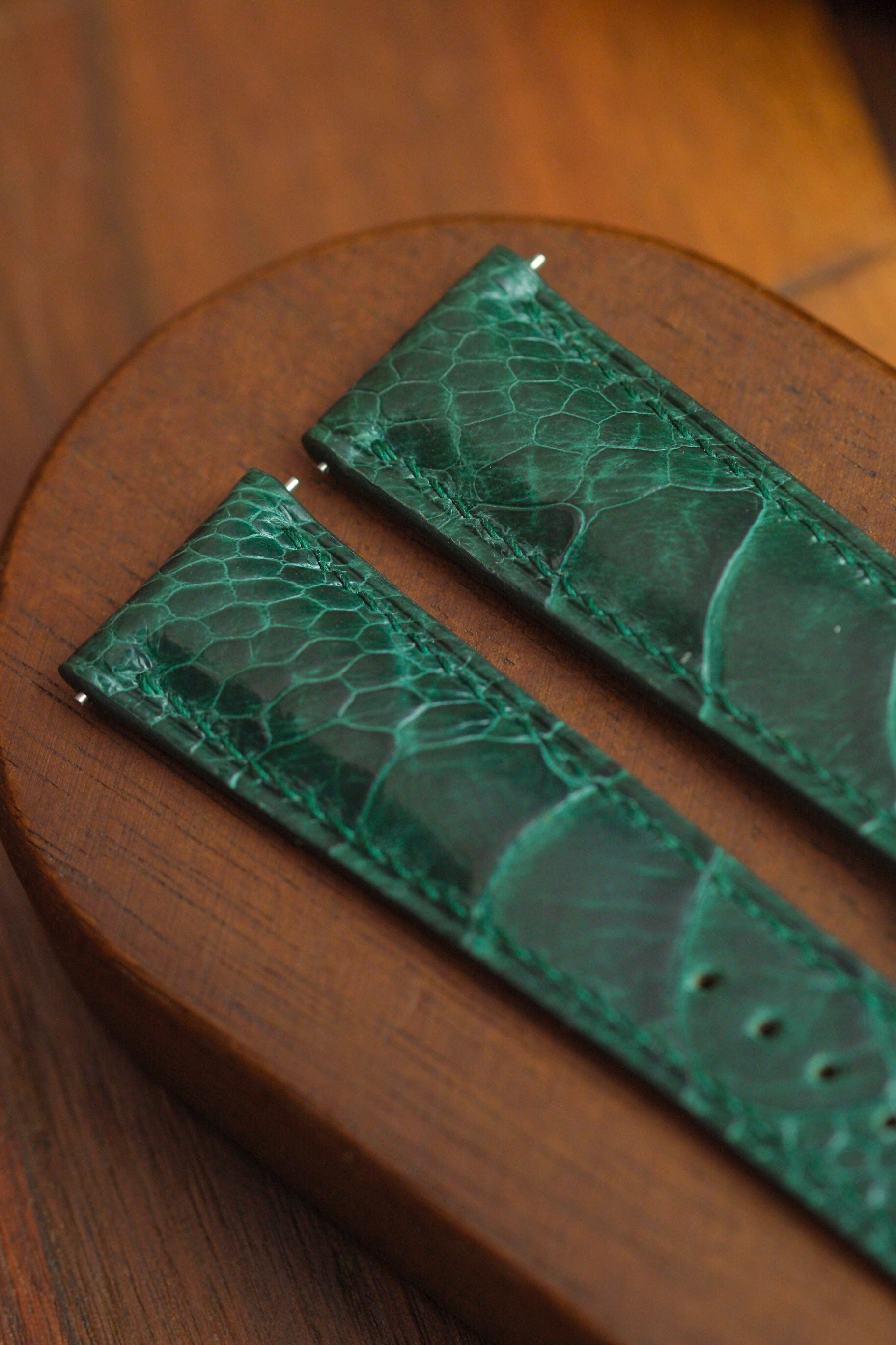 Dark Green Ostrich Leg (Padded) Leather Strap