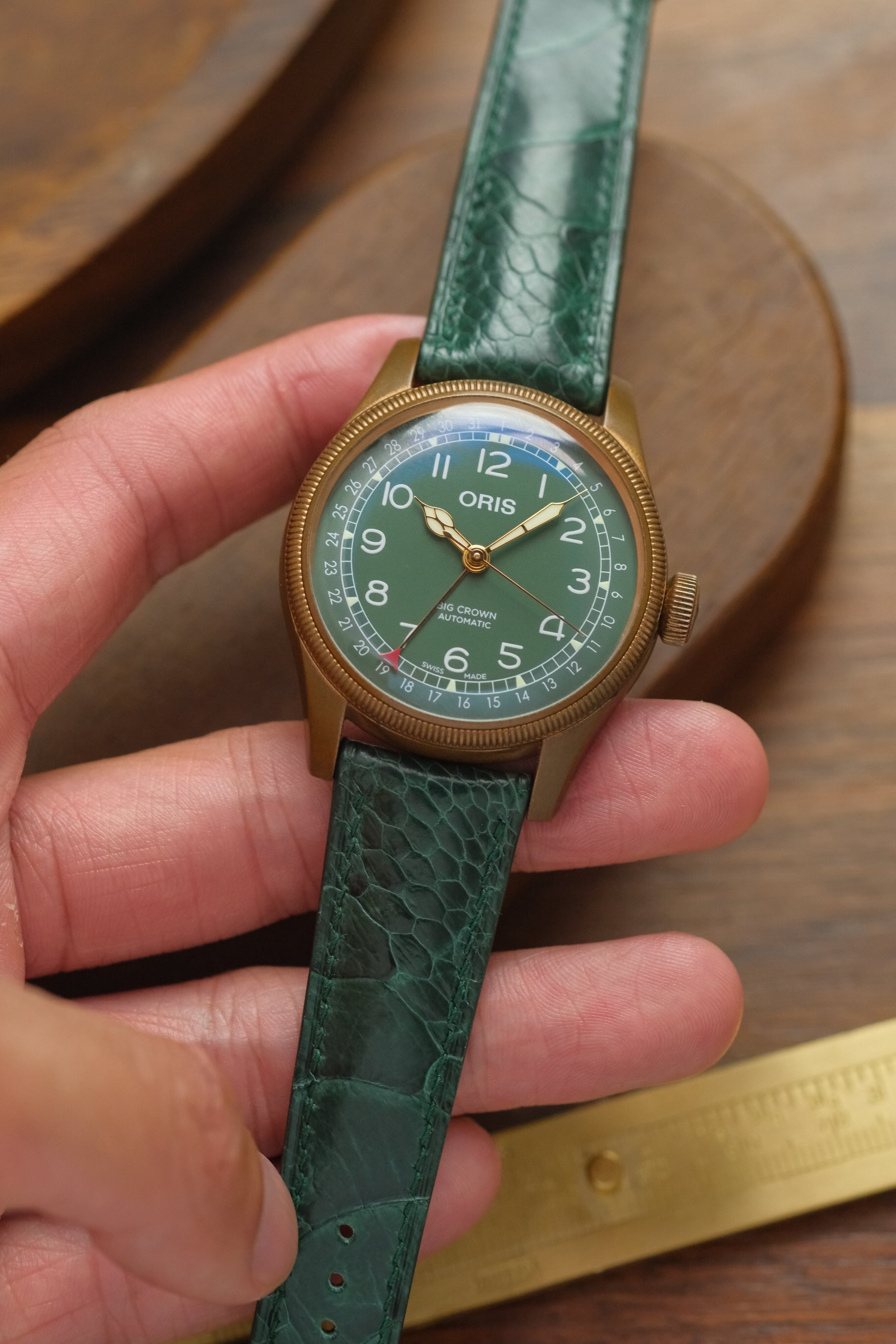 Dark Green Ostrich Leg (Padded) Leather Strap