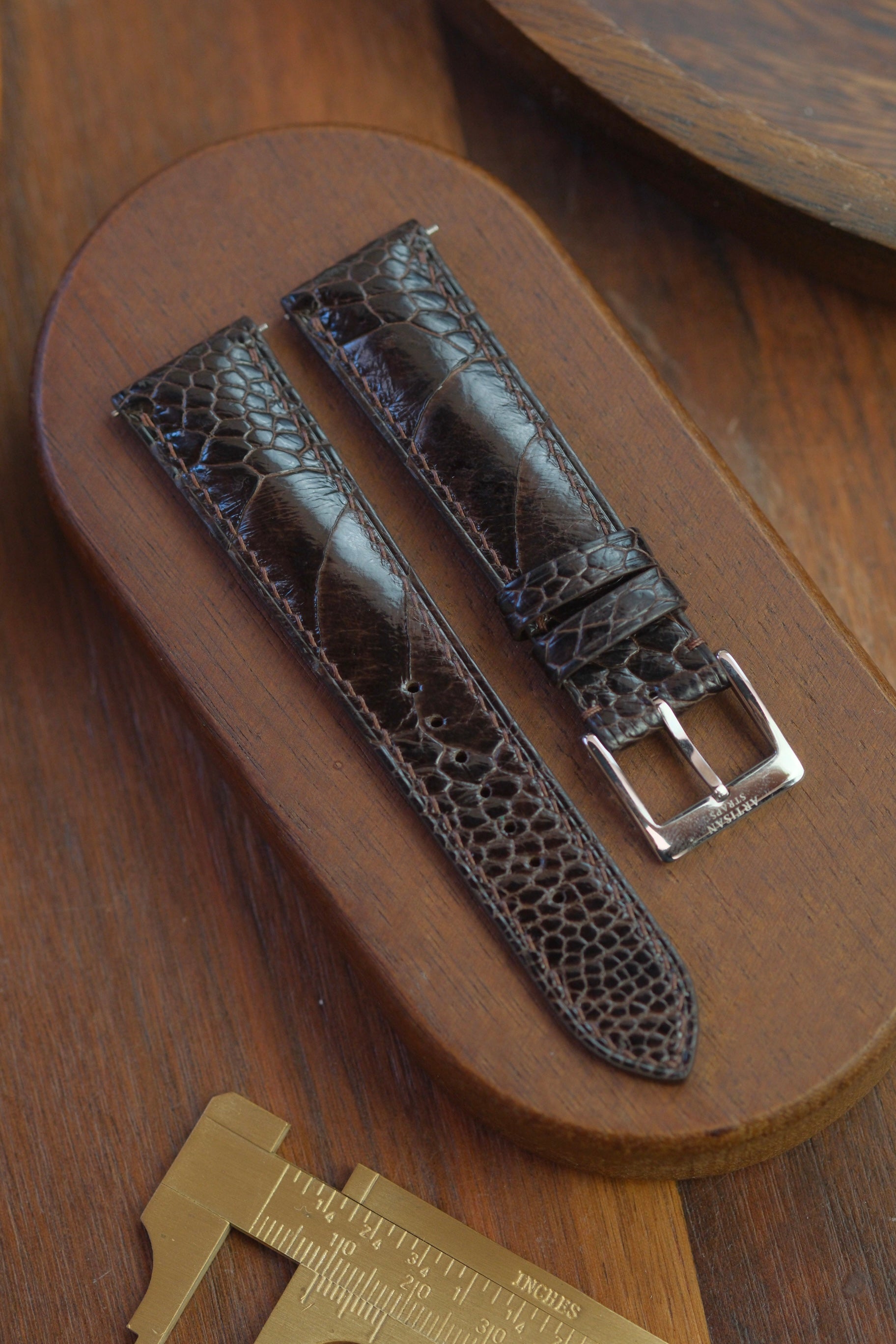 Dark Brown Ostrich Leg Leather Strap - Artisan Straps