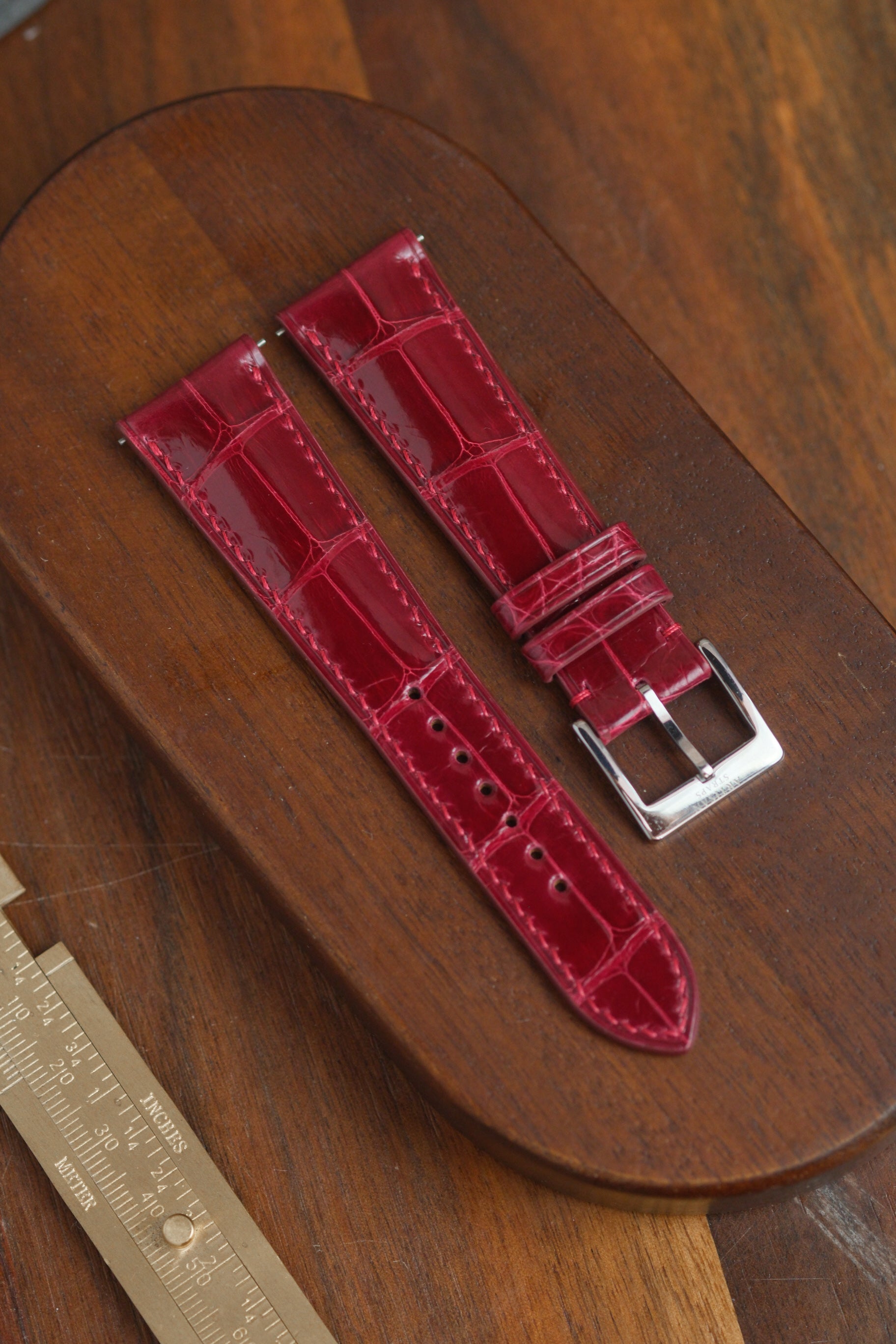Dark Red Glazed Alligator (Padded) Leather Strap