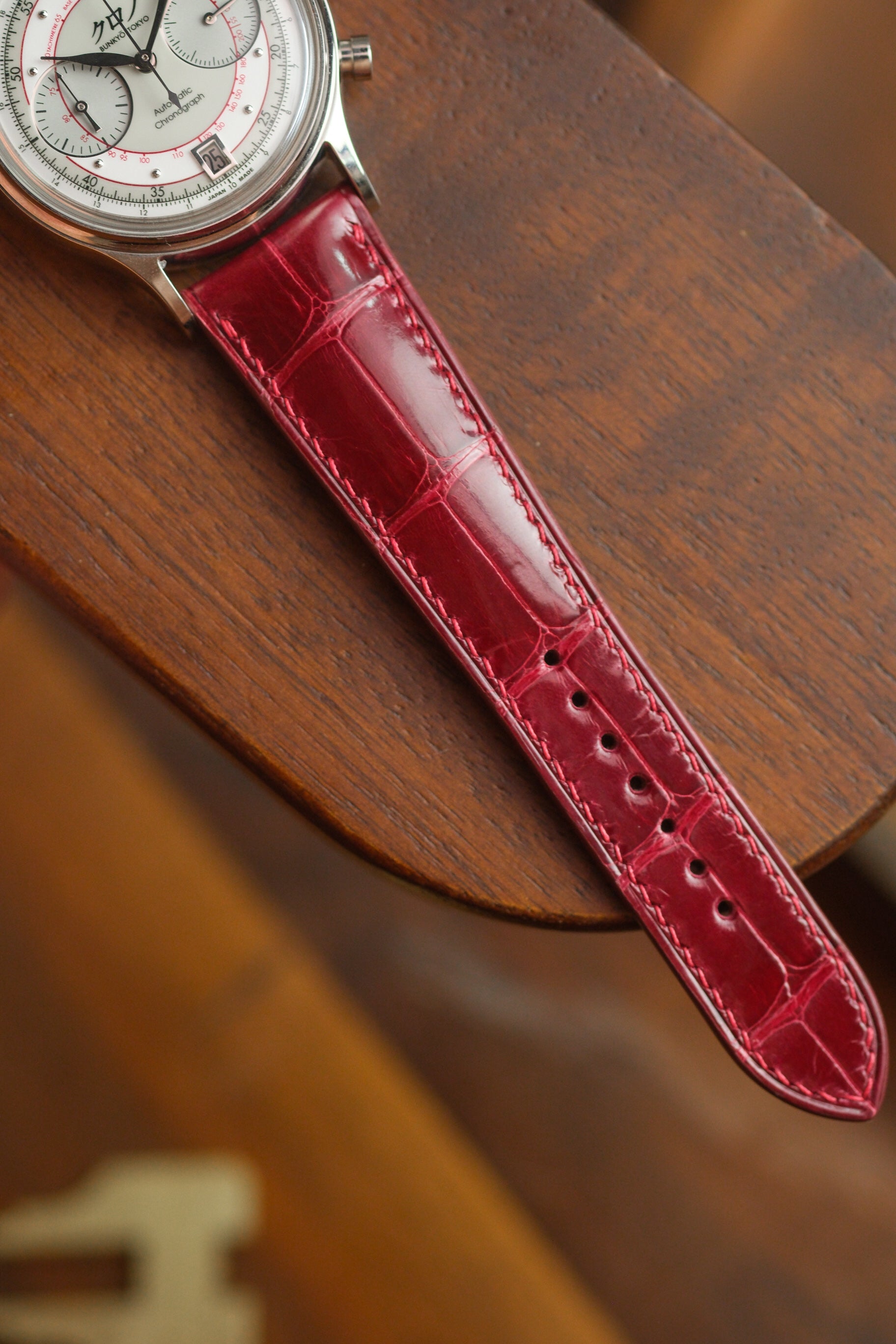 Dark Red Glazed Alligator (Padded) Leather Strap