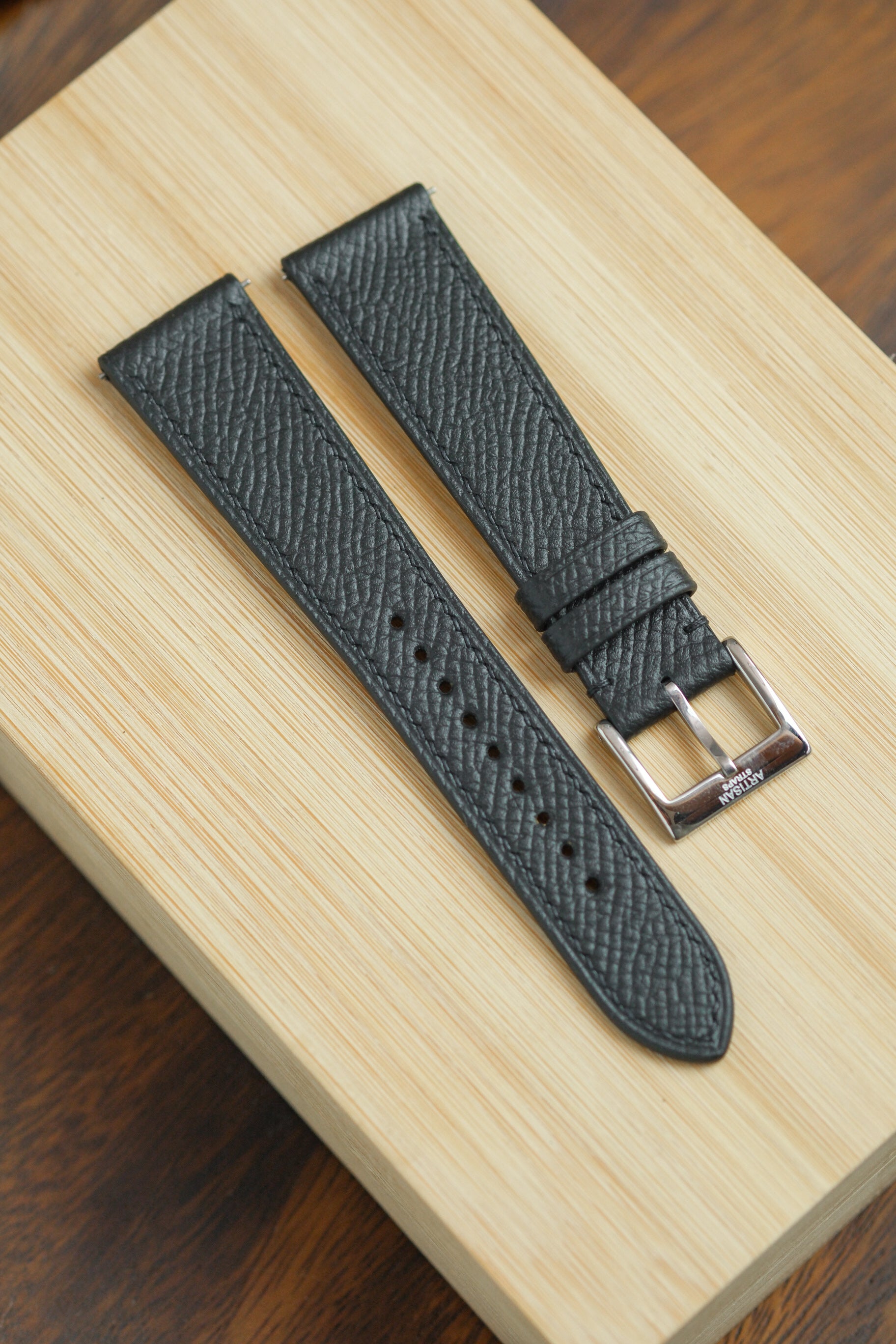 Black Epsom Leather Strap (Black Stitching)