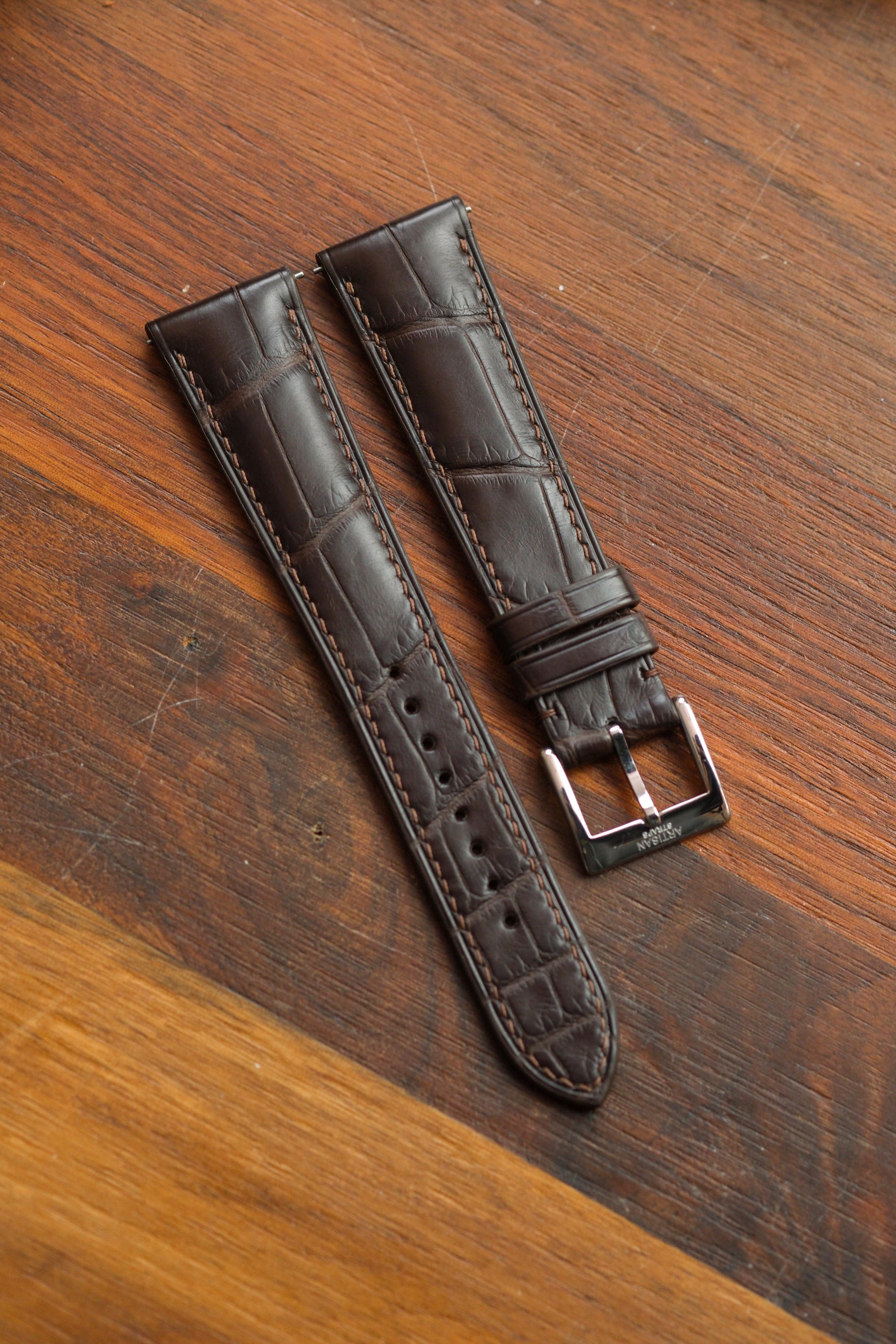 Dark Brown (Padded) Alligator Leather Strap - Artisan Straps