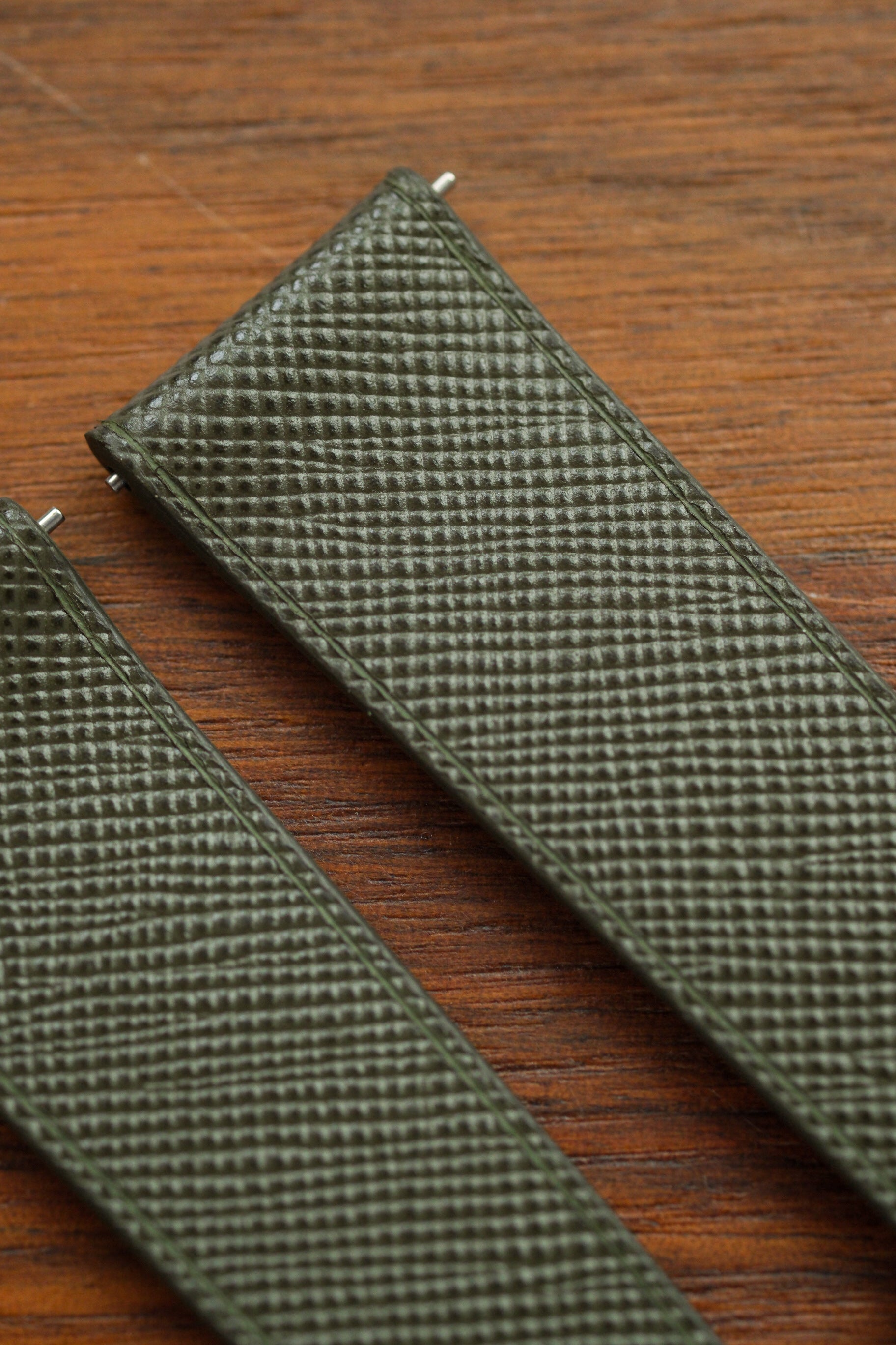 Olive Green Saffiano Stitchless Leather Strap