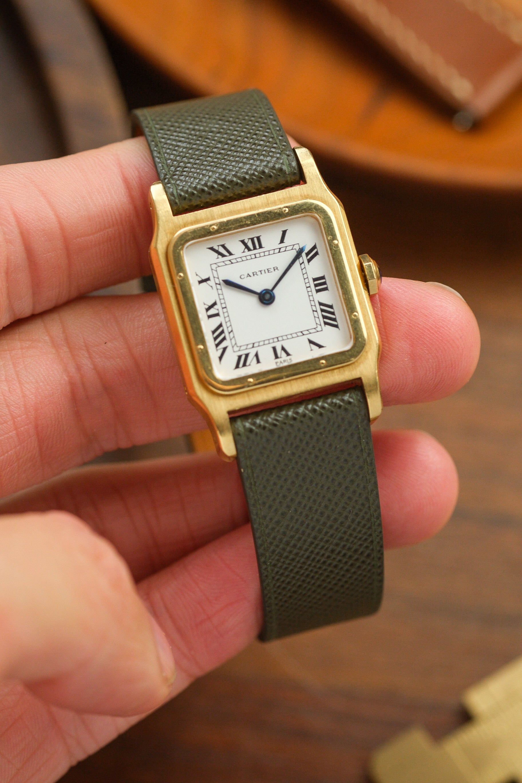 Olive Green Saffiano Stitchless Leather Strap