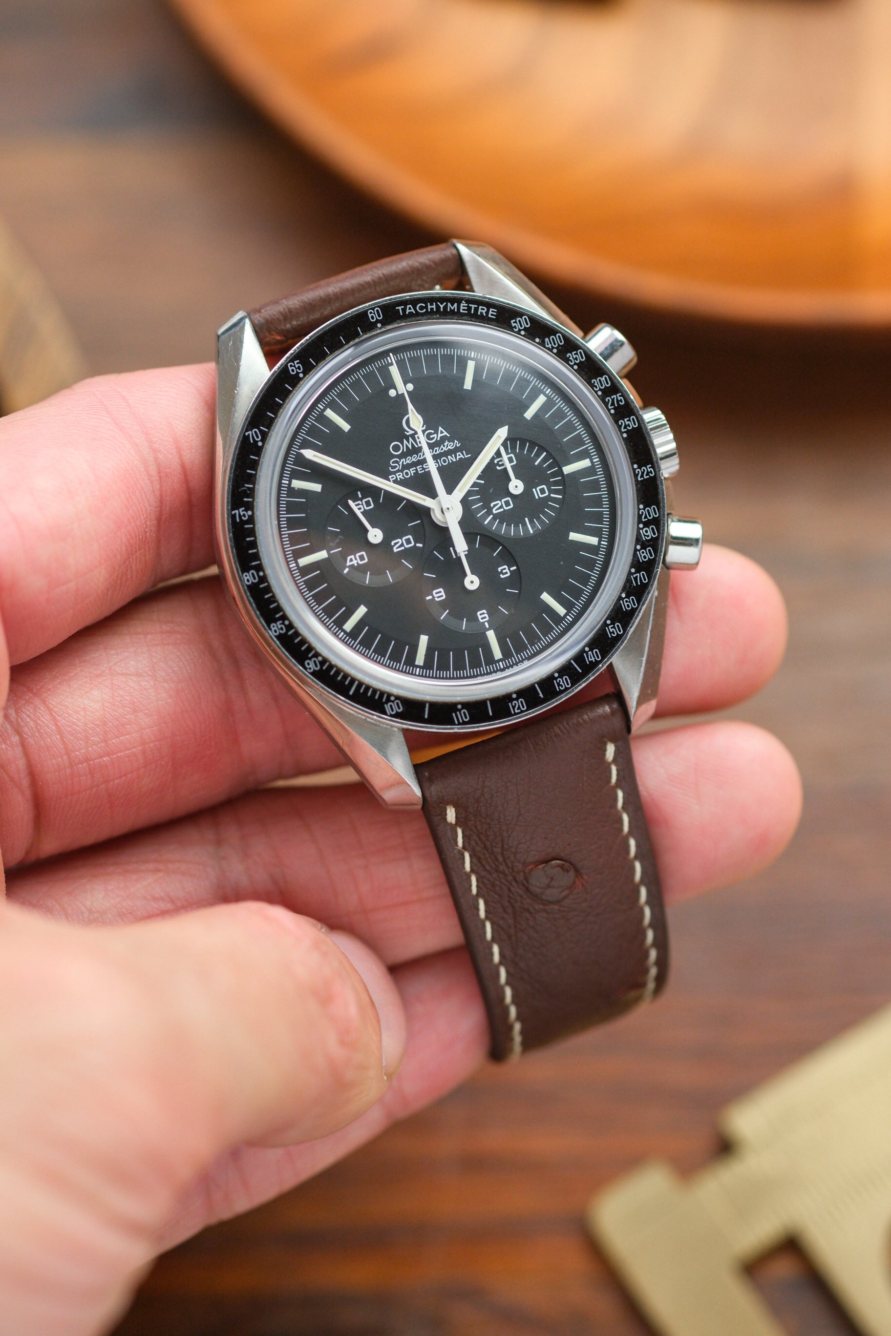 Chocolate Brown Ostrich Belly (Padded) Leather Strap