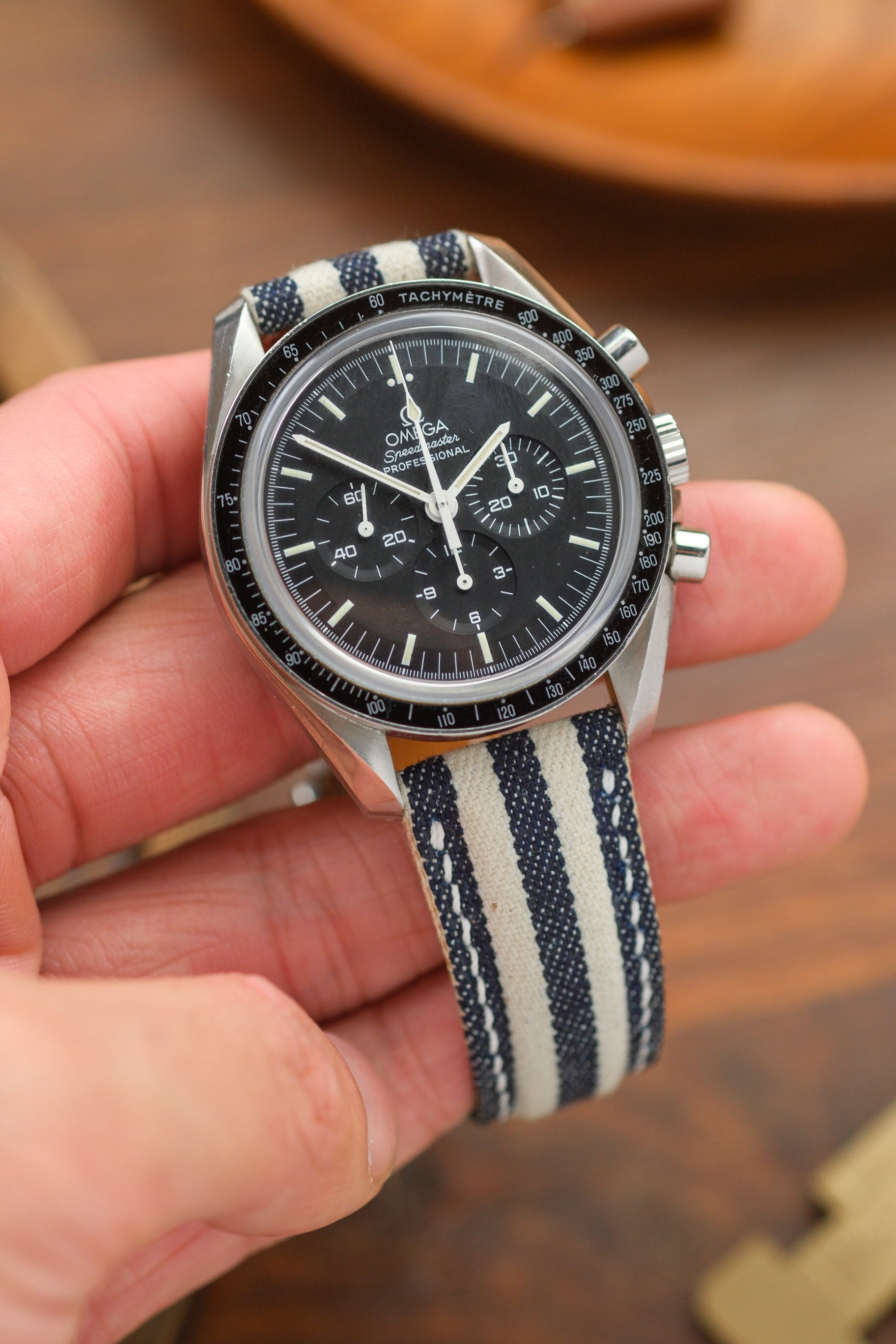 Navy/White Vertical Striped Japanese Denim Strap