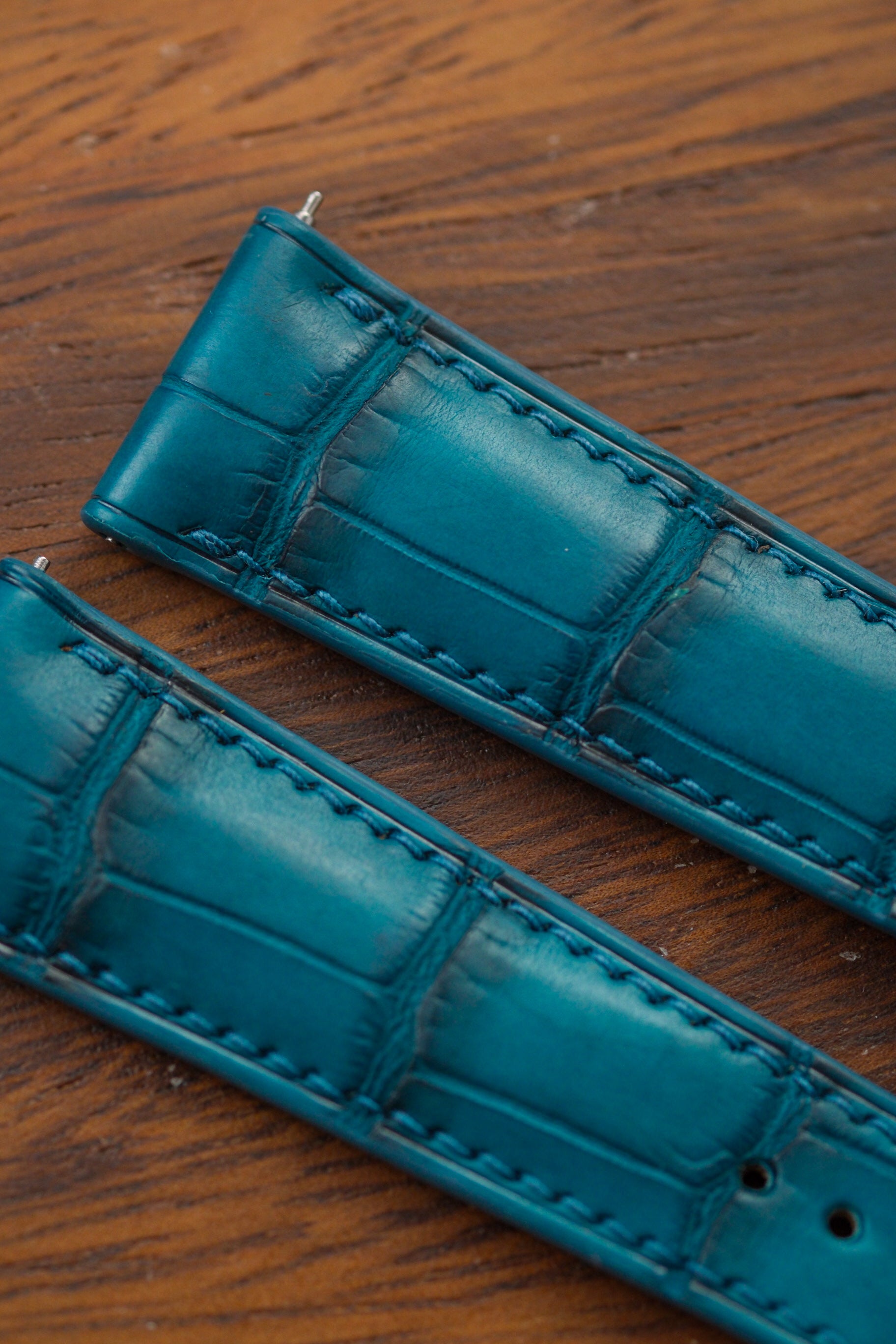 Vintage Peacock Blue Alligator Leather Strap